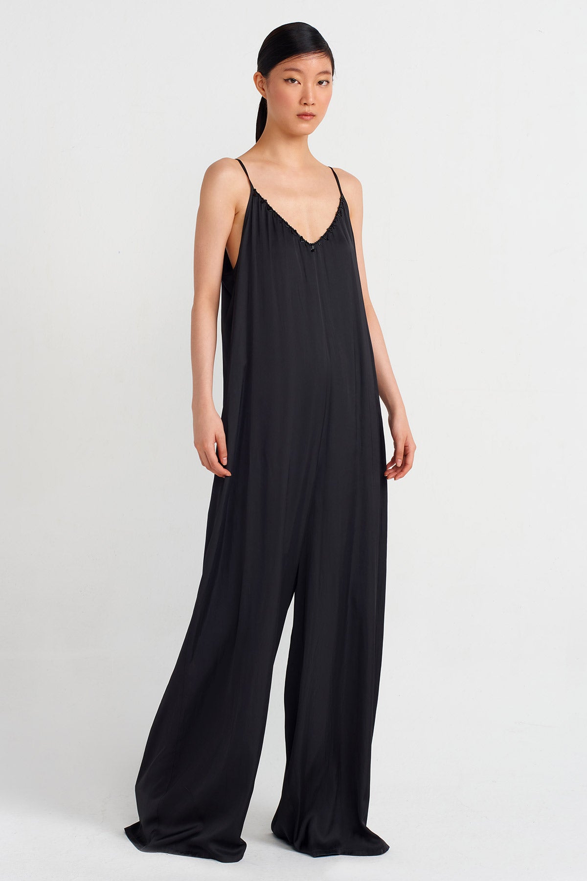 Black Thin-Strap, Bead-Detailed Elegant Jumpsuit-Y244014144