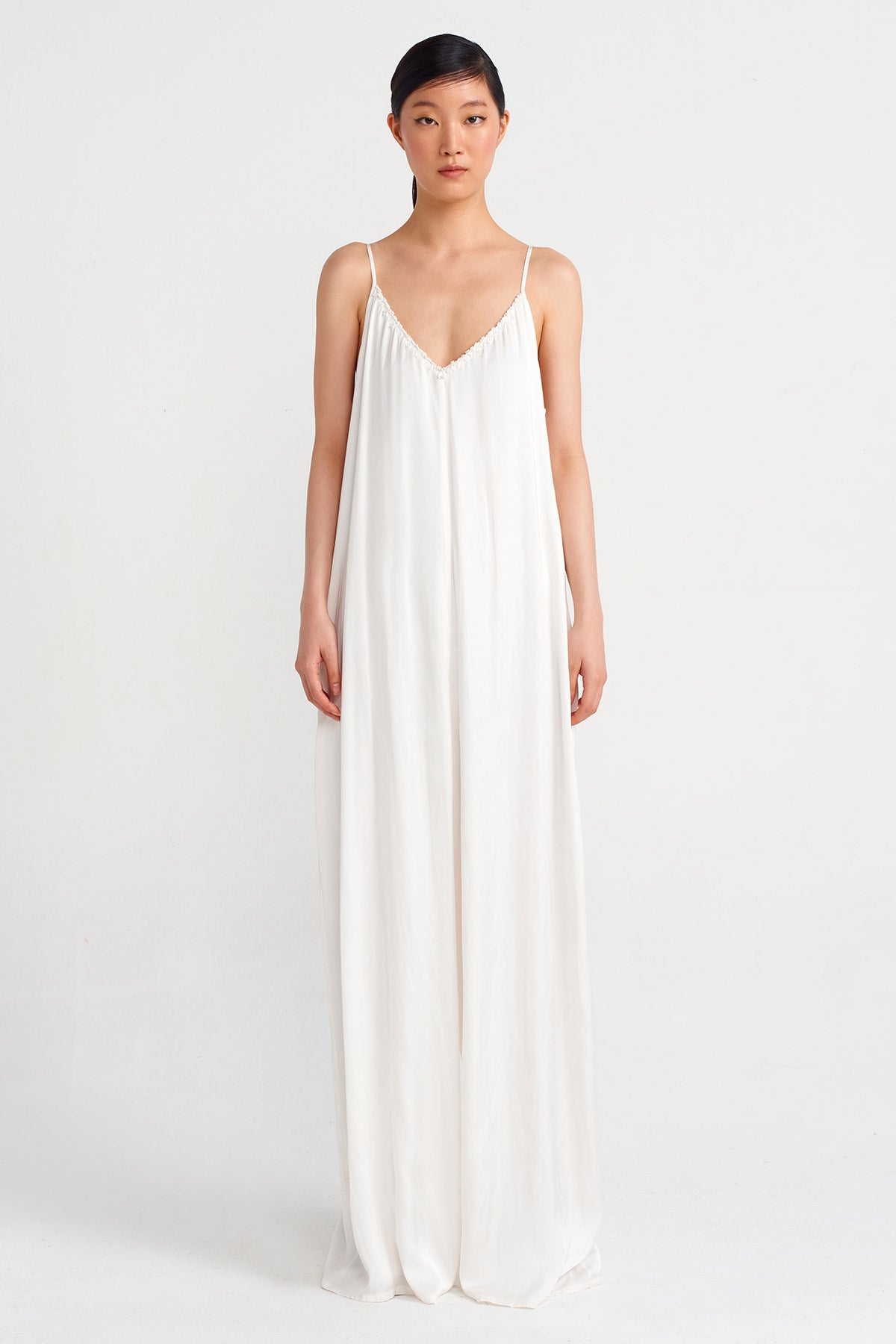 Off White Thin-Strap, Bead-Detailed Elegant Jumpsuit-Y244014144