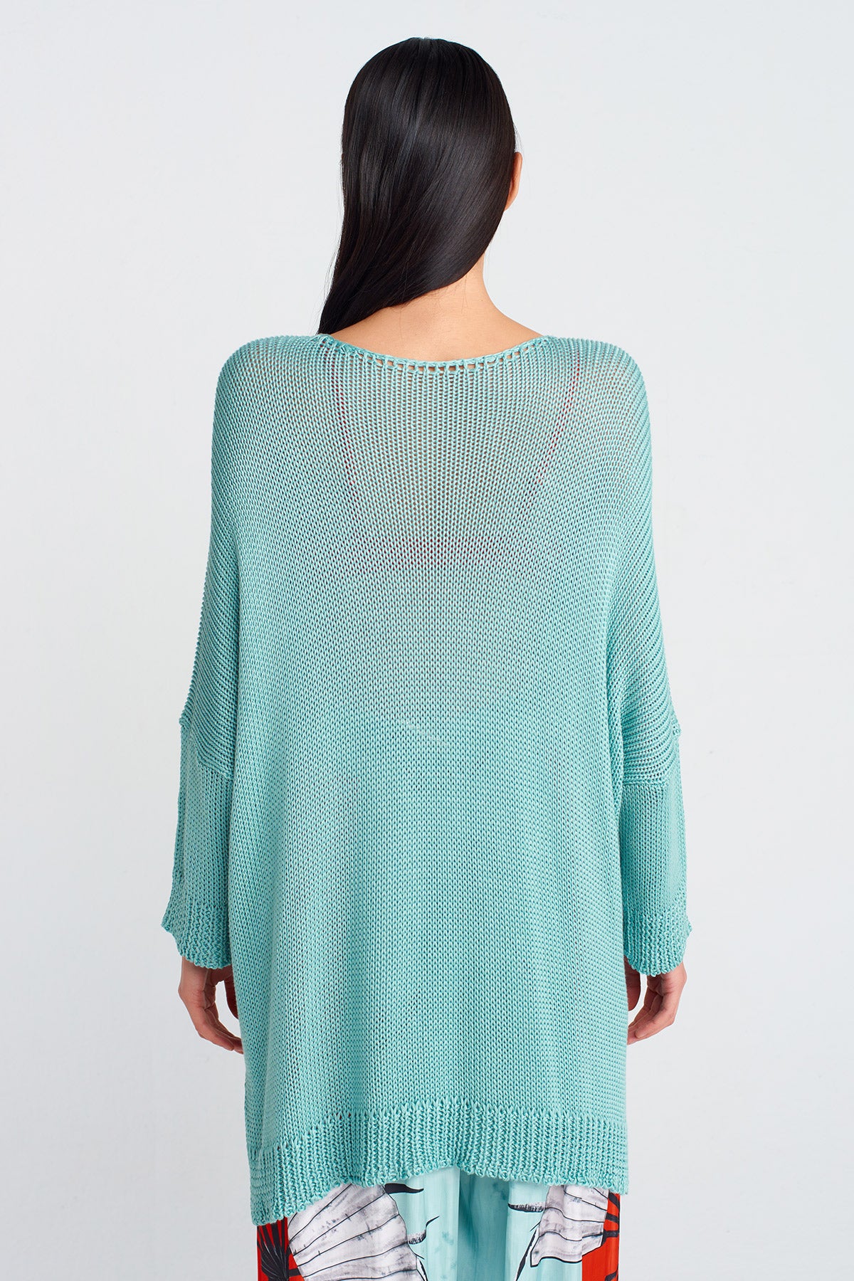 Turquoise Oversized Knit Sweater-Y251011112