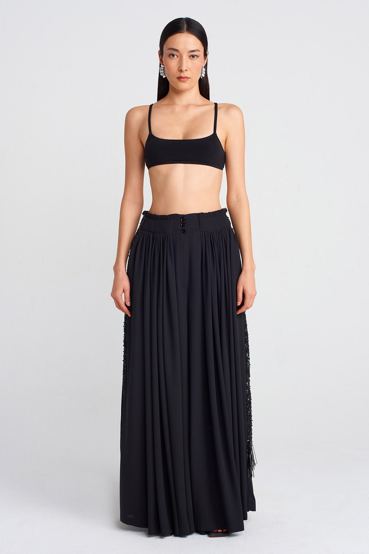 NEW RICH SIDE BUTTON JERSEY PANTS / BLK main image 1