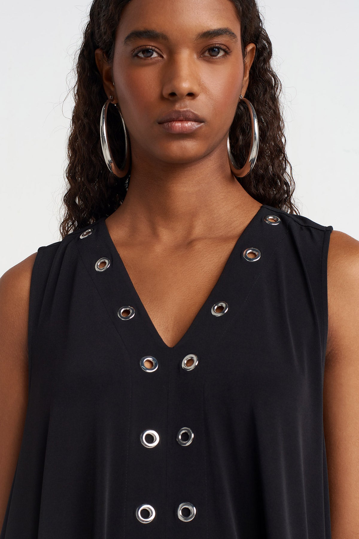 Black Eyelet Jersey Dress-Y254014041