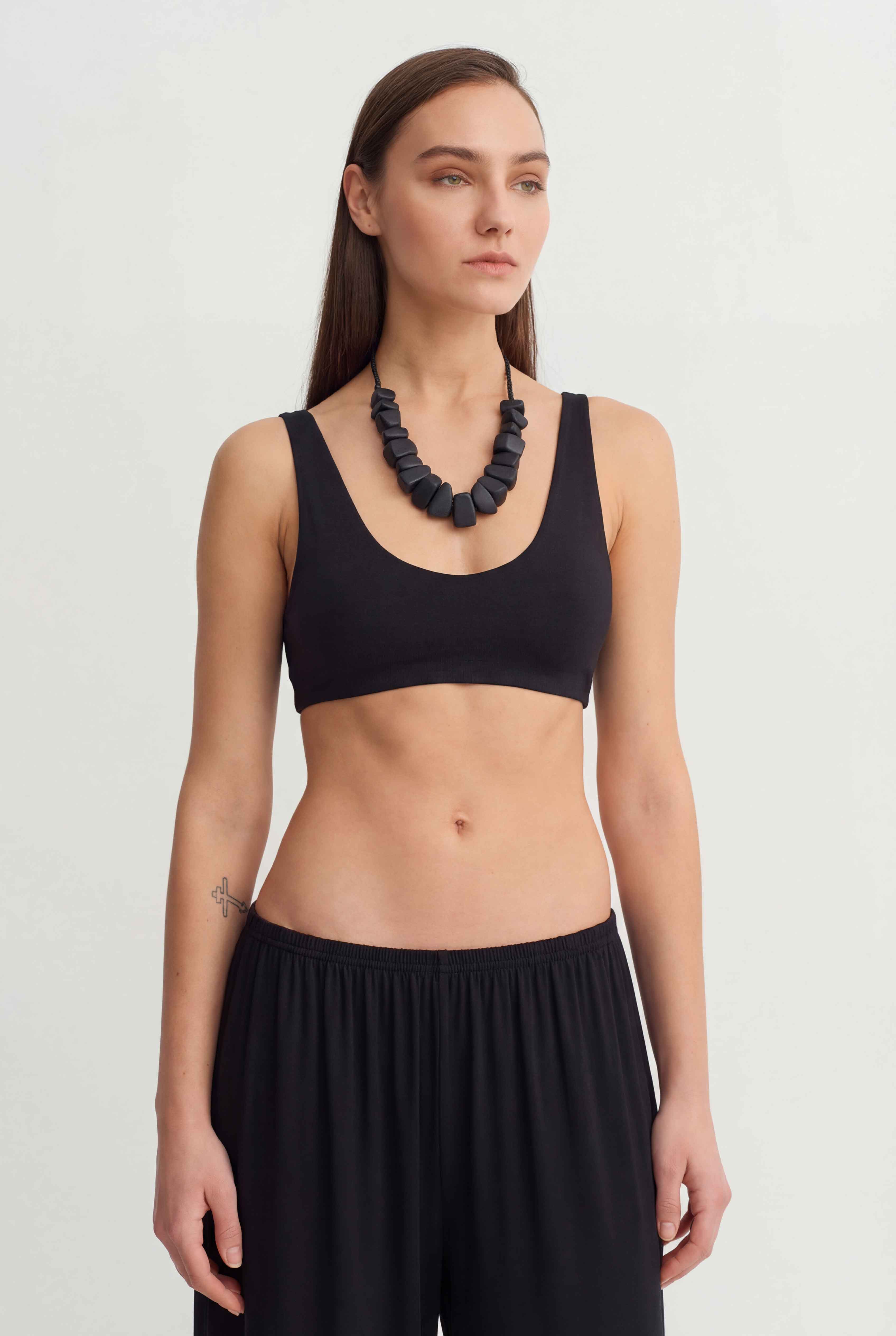 Black Minimal Bralette Crop Top-Y261011069