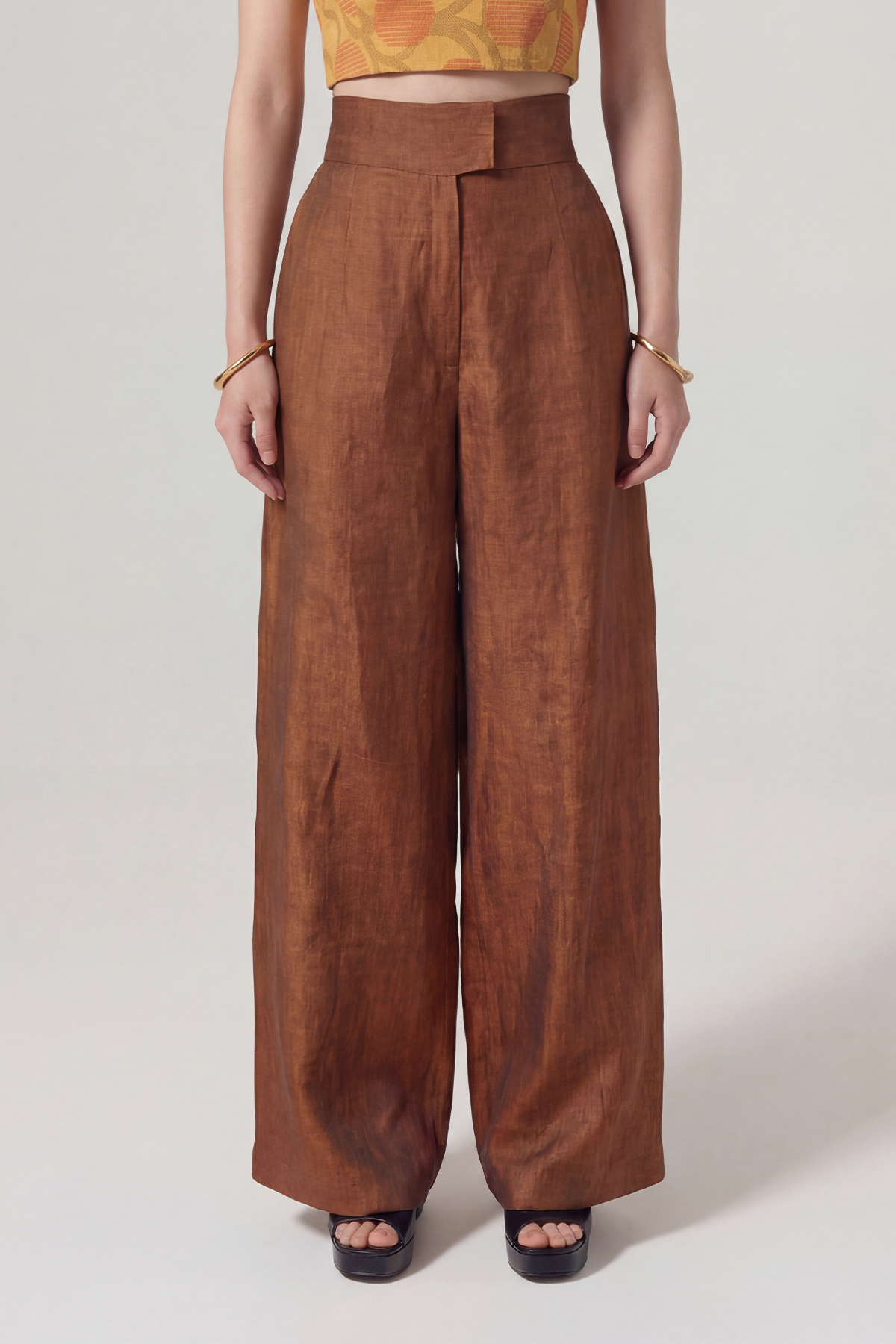 Bronze High-Waisted Wide-Leg Trousers-Y263013031