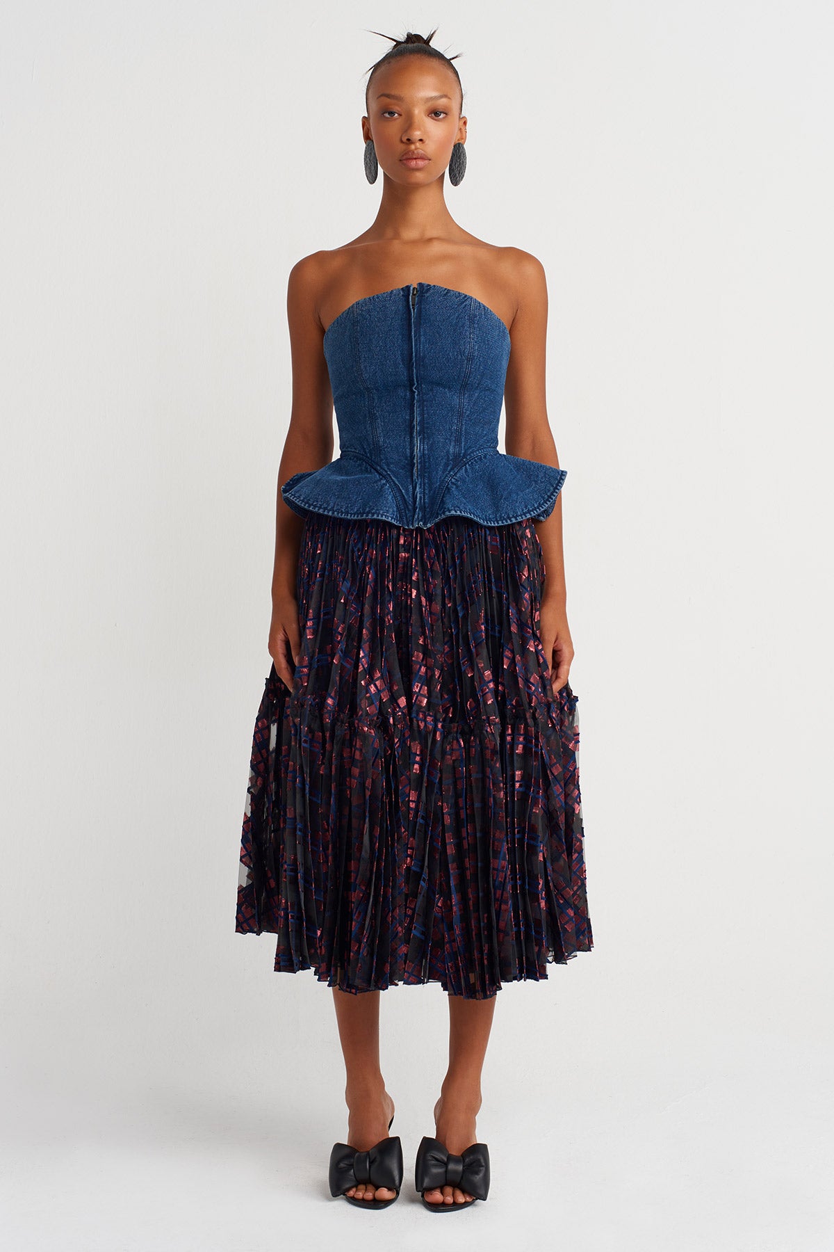 Indigo Denim Peplum Bustier-Y261011025