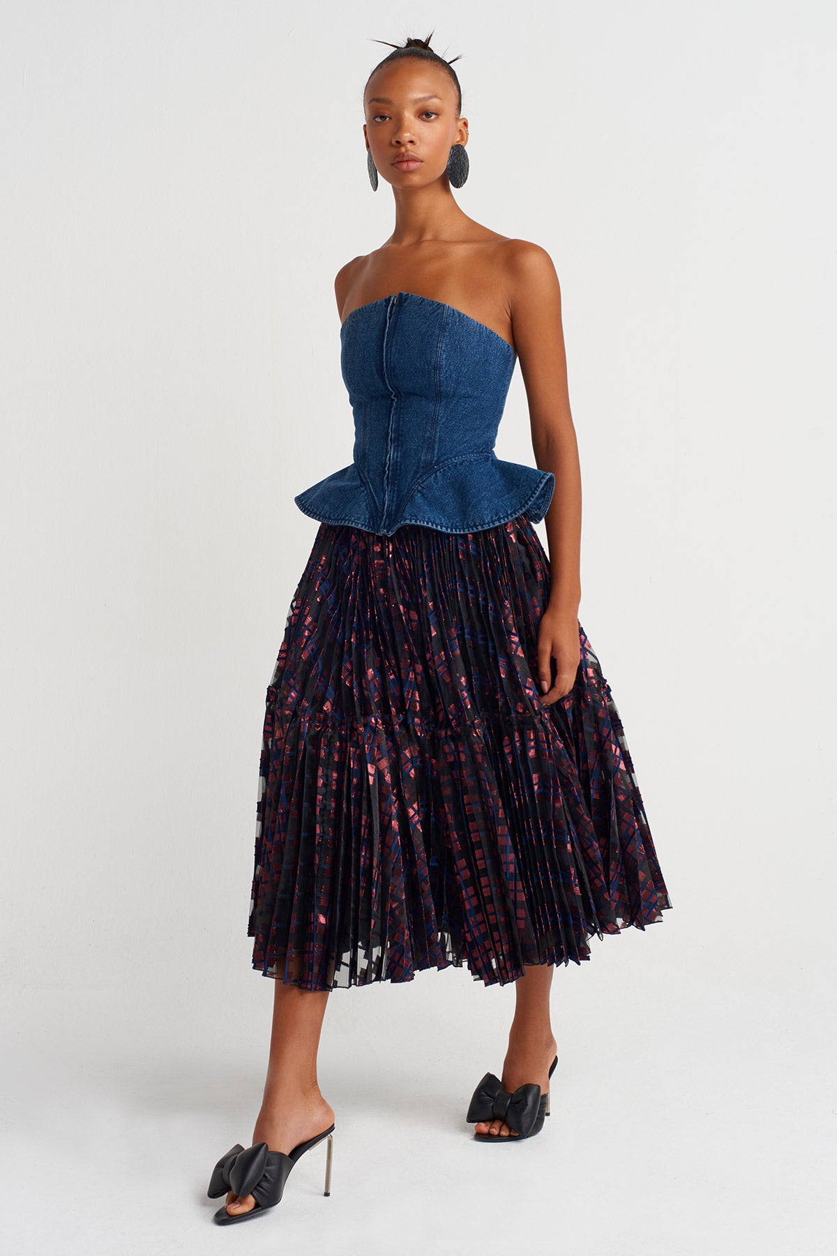 Indigo Denim Peplum Bustier-Y261011025