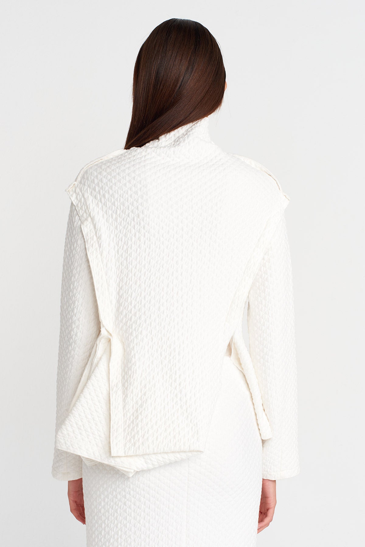 Off White Textured Blouse with Sculptural Form-Y261011037