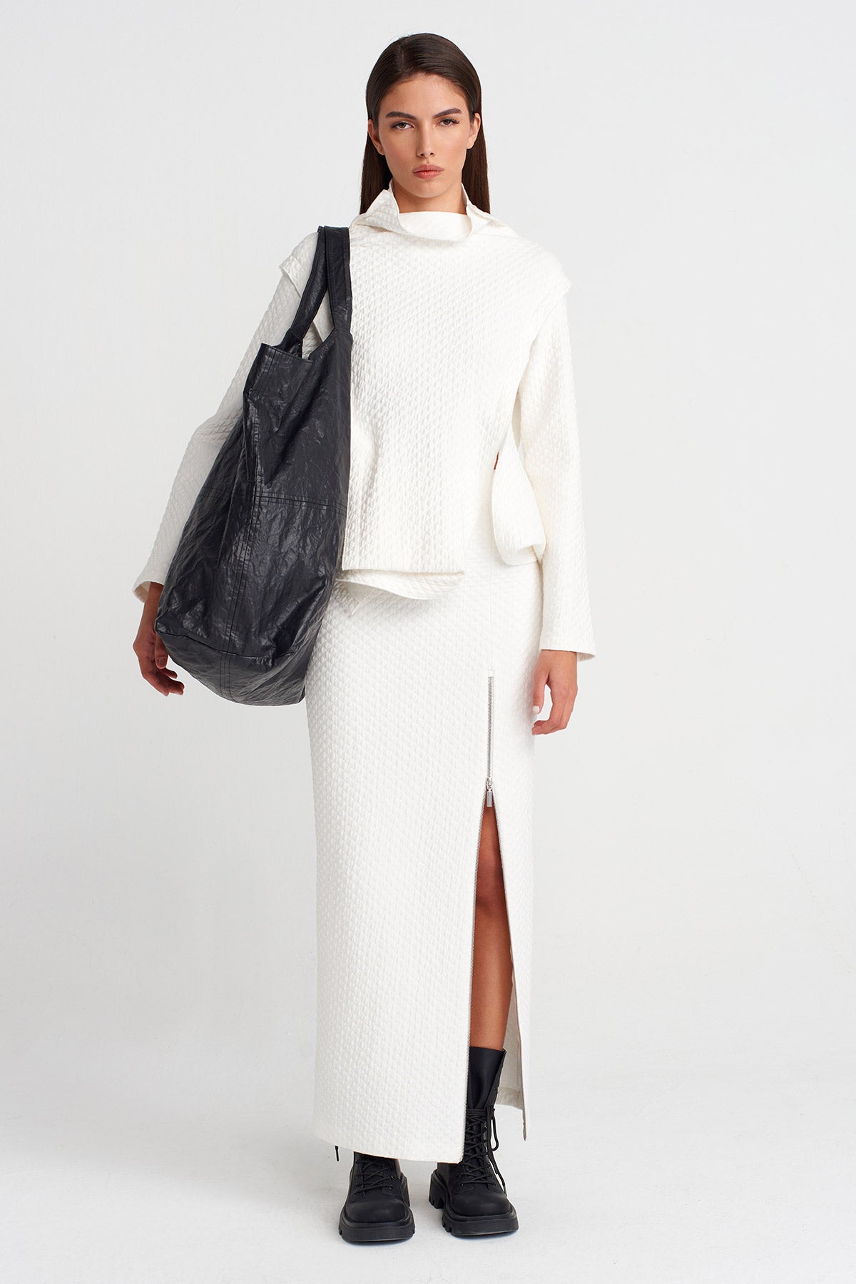 Off White Textured Blouse with Sculptural Form-Y261011037