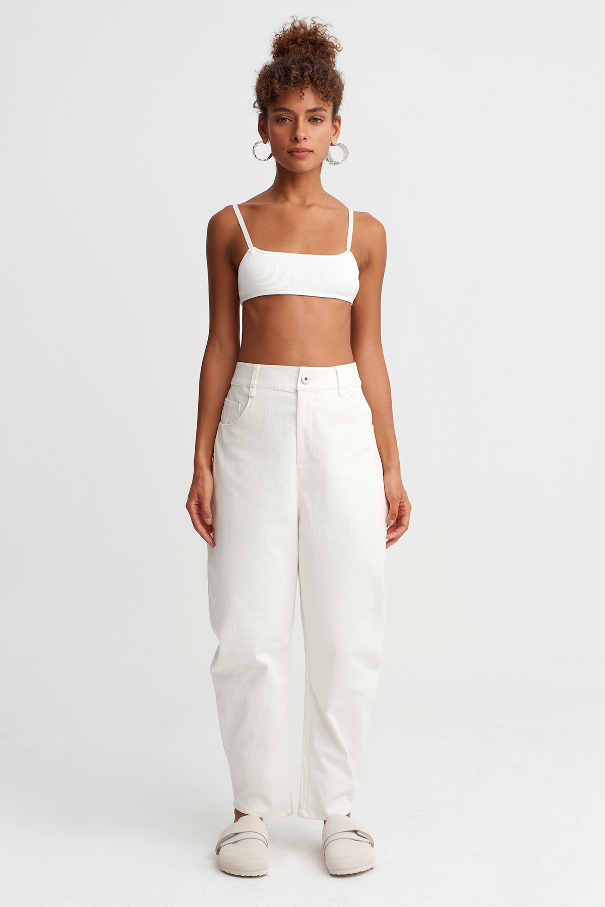 Off White Ribbed Strap Top-Y261011039