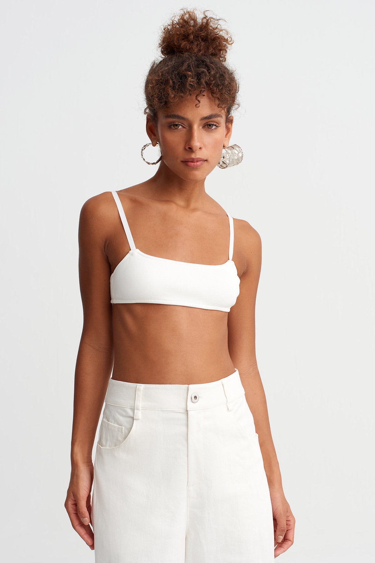 Off White Ribbed Strap Top-Y261011039