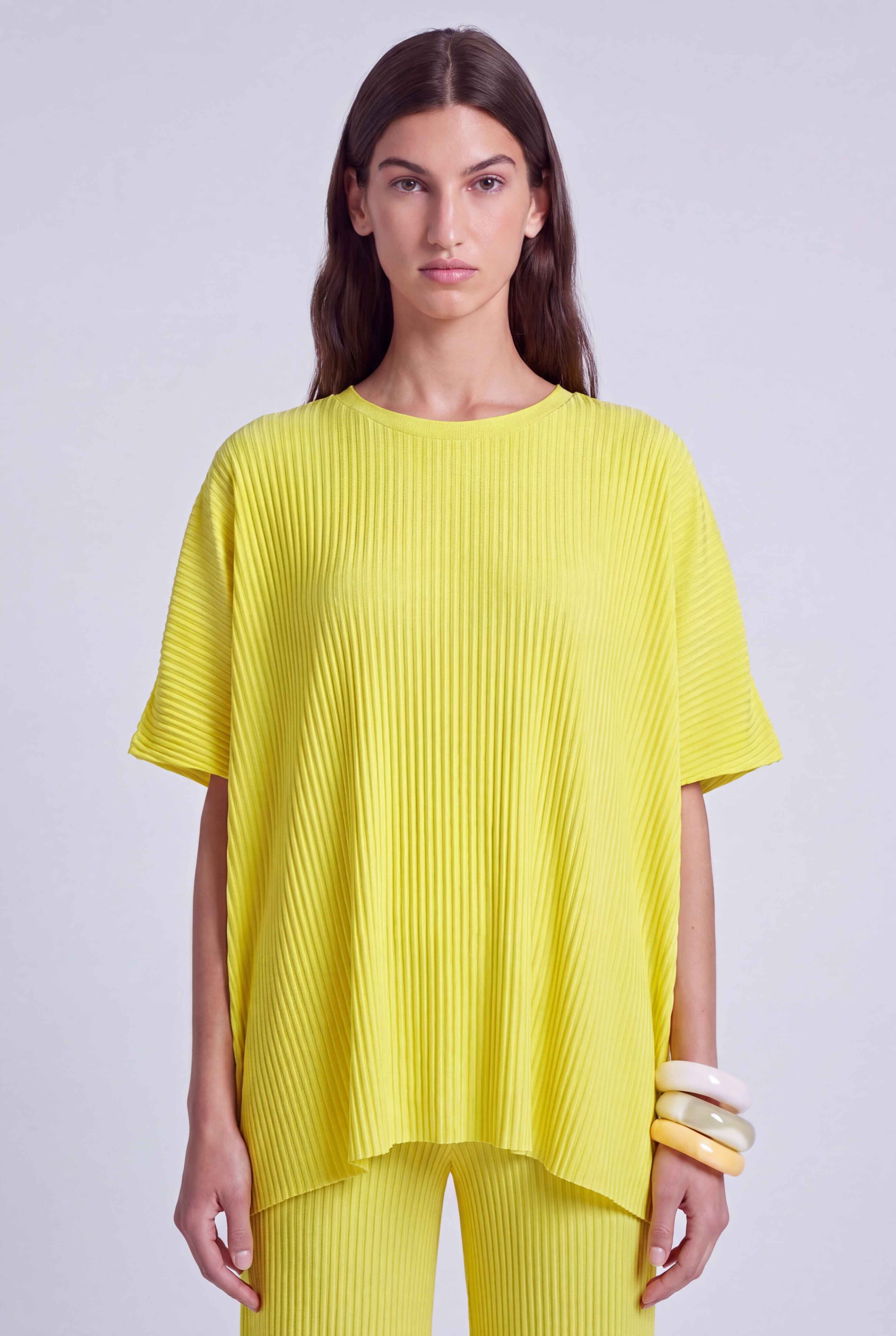 Yellow Oversized Pleated T-Shirt-Y261011134