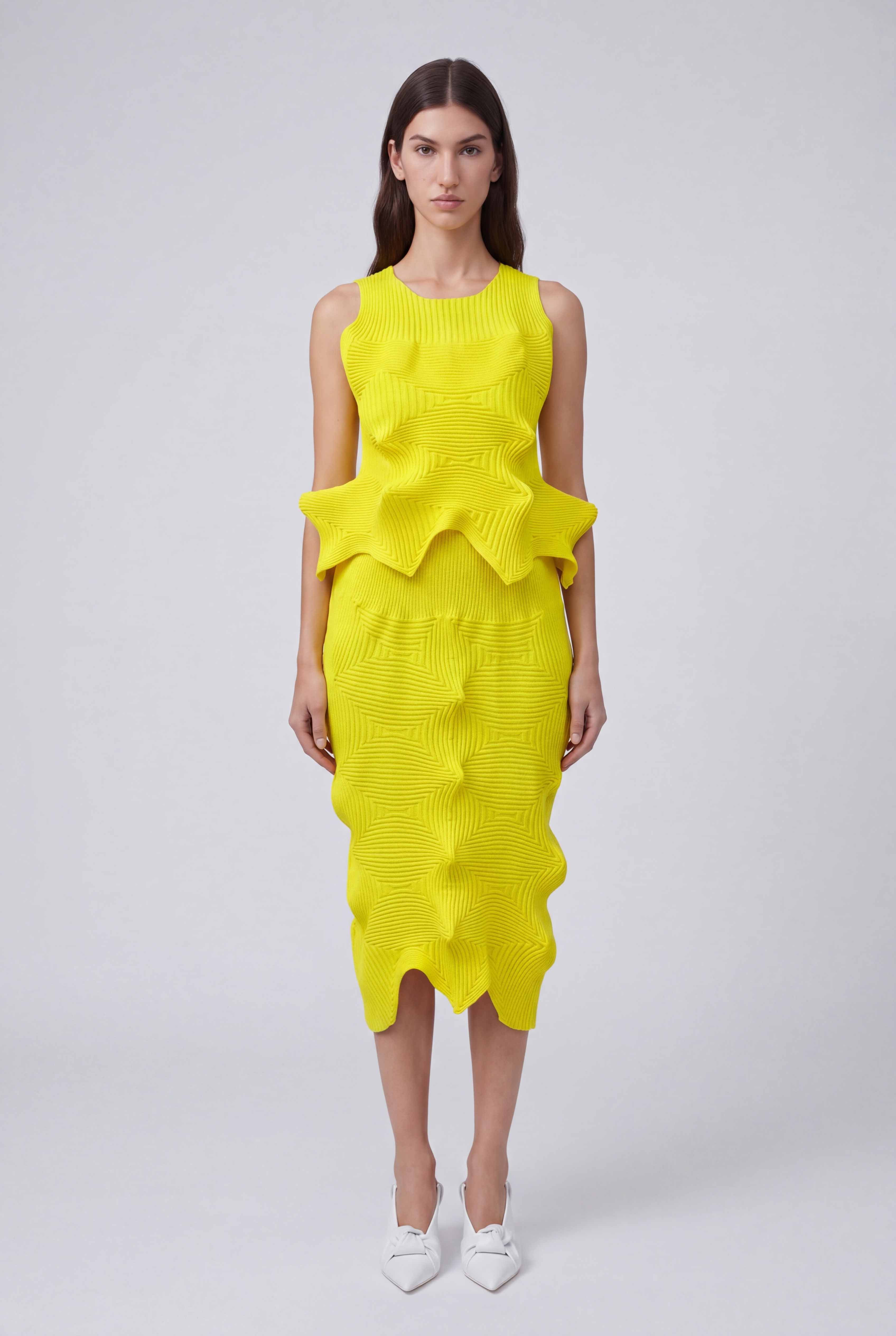 Yellow Origamic Knit Blouse-Y261011139