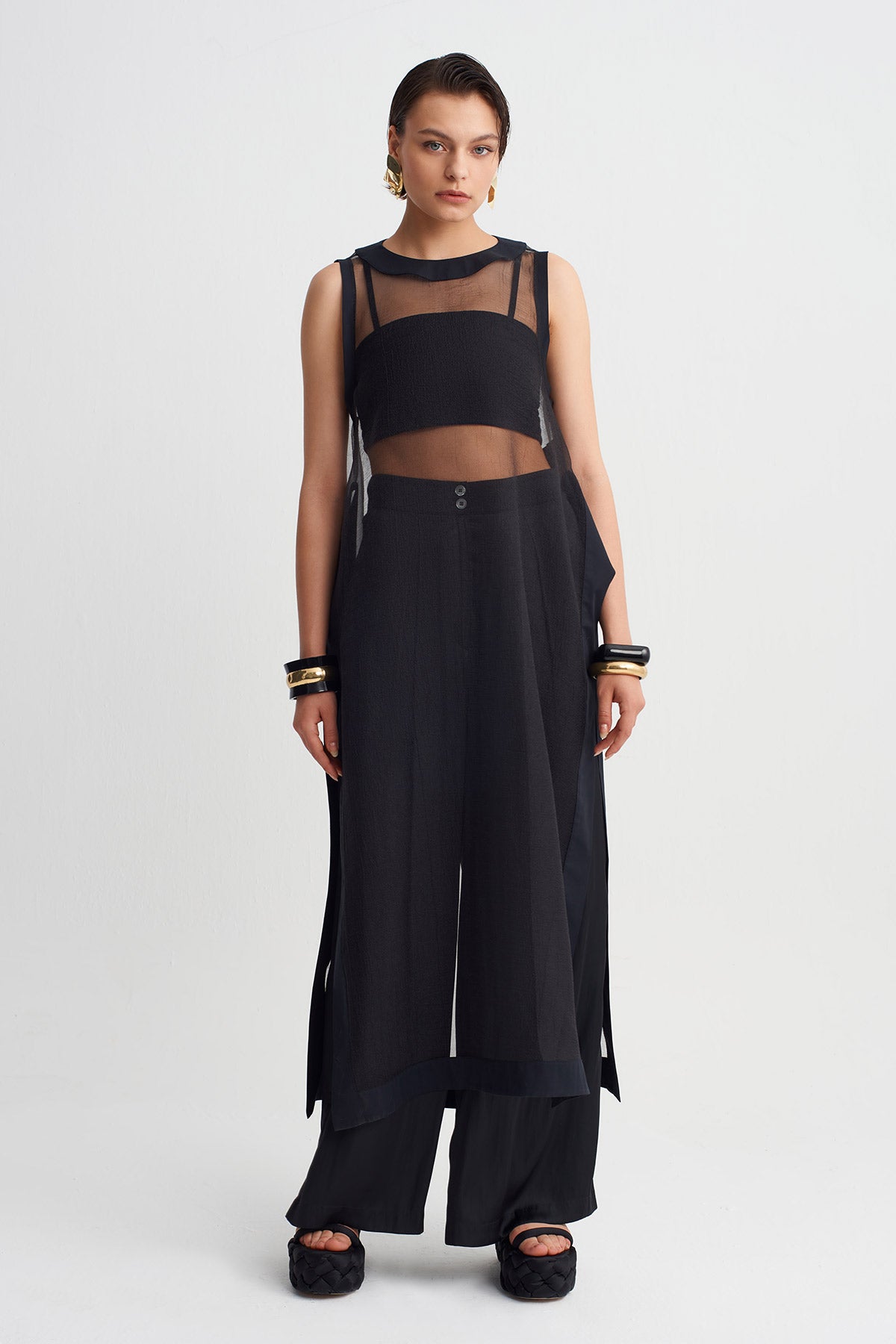Black Sheer Organza Tunic-Y261011141