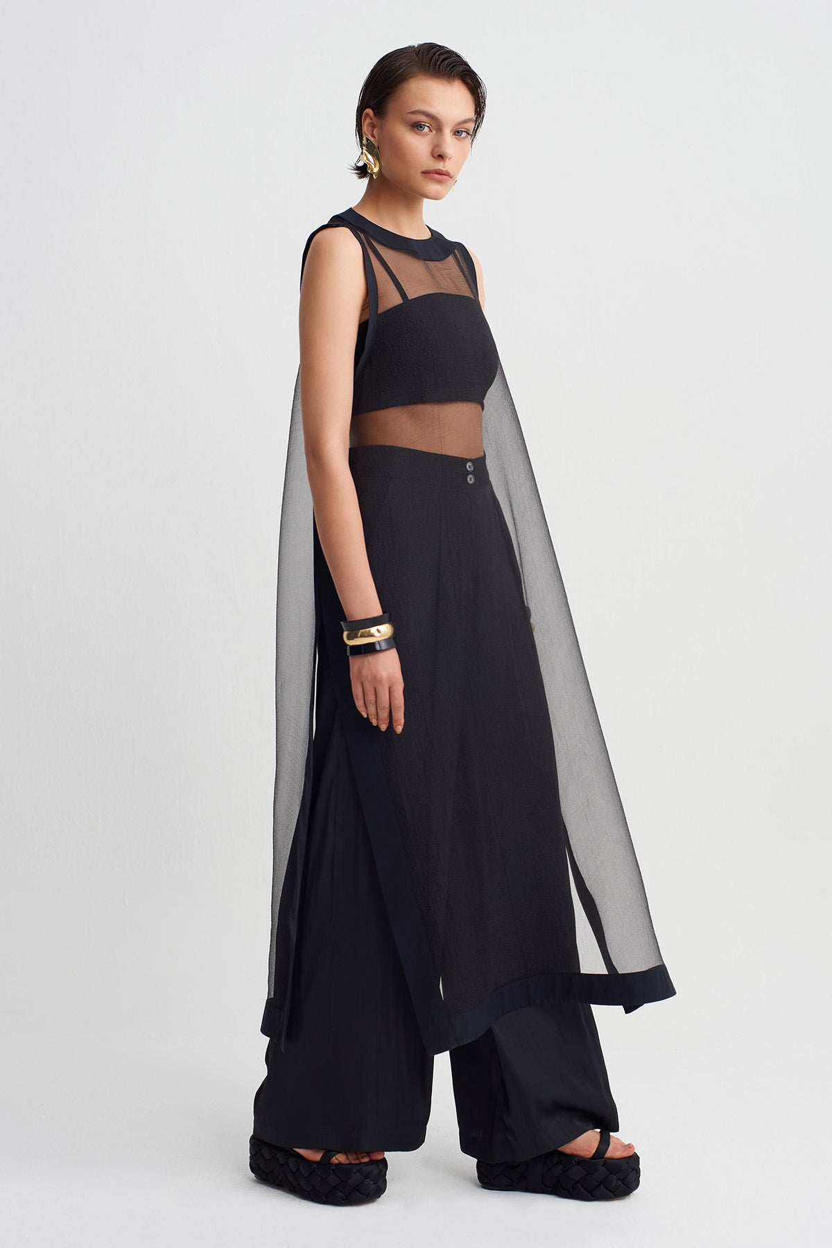 Black Sheer Organza Tunic-Y261011141