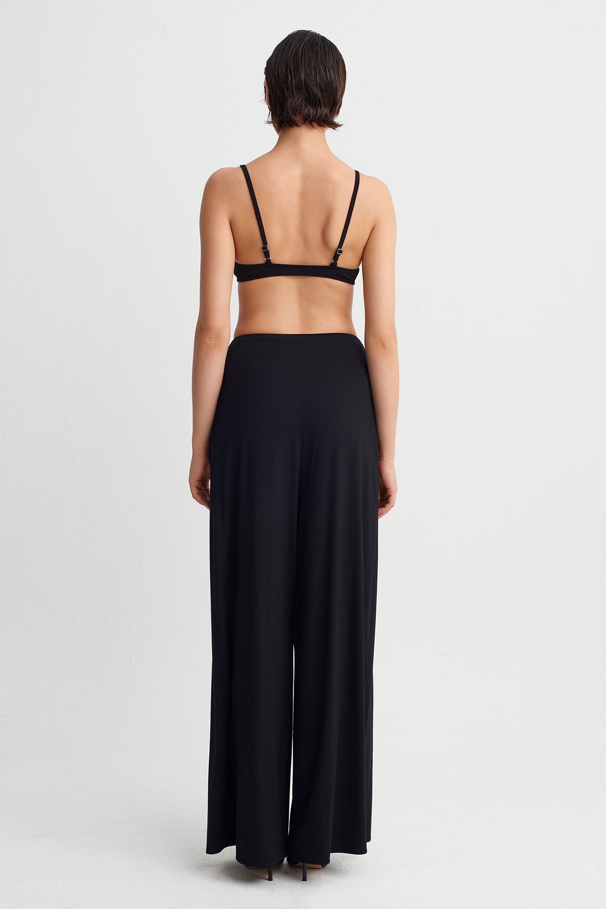 Black High-Waisted Trousers with Cape Detail-Y263013078