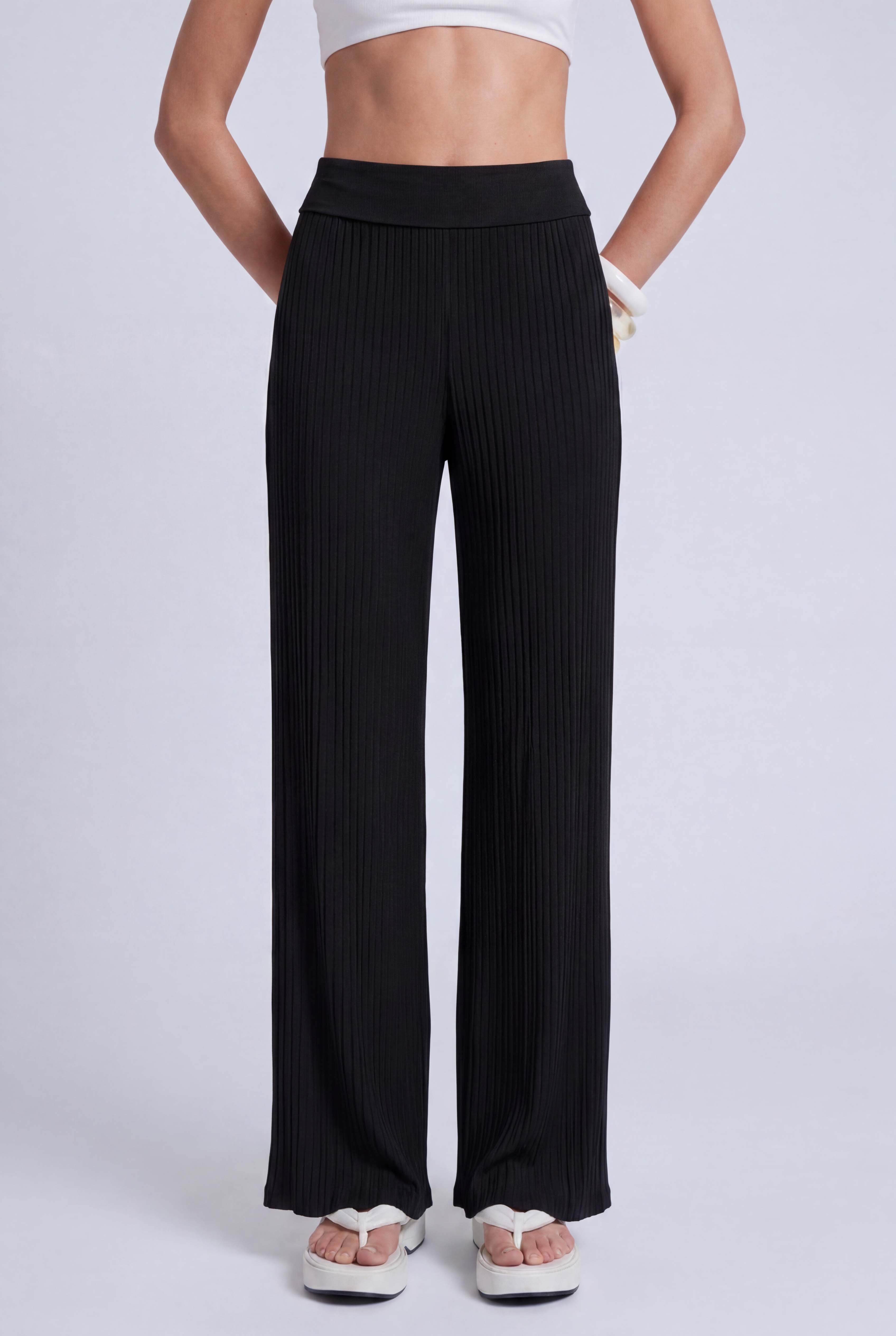 Black Jersey Pleated Trousers-Y263013084