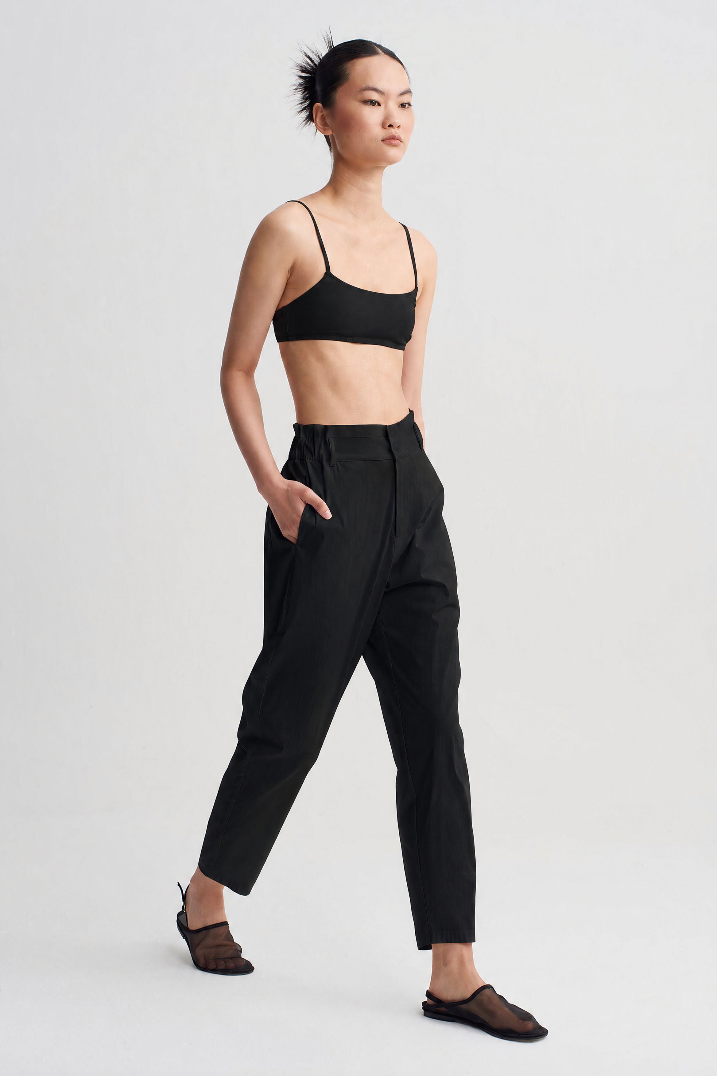 Black High-Rise Poplin Trousers-Y263013091