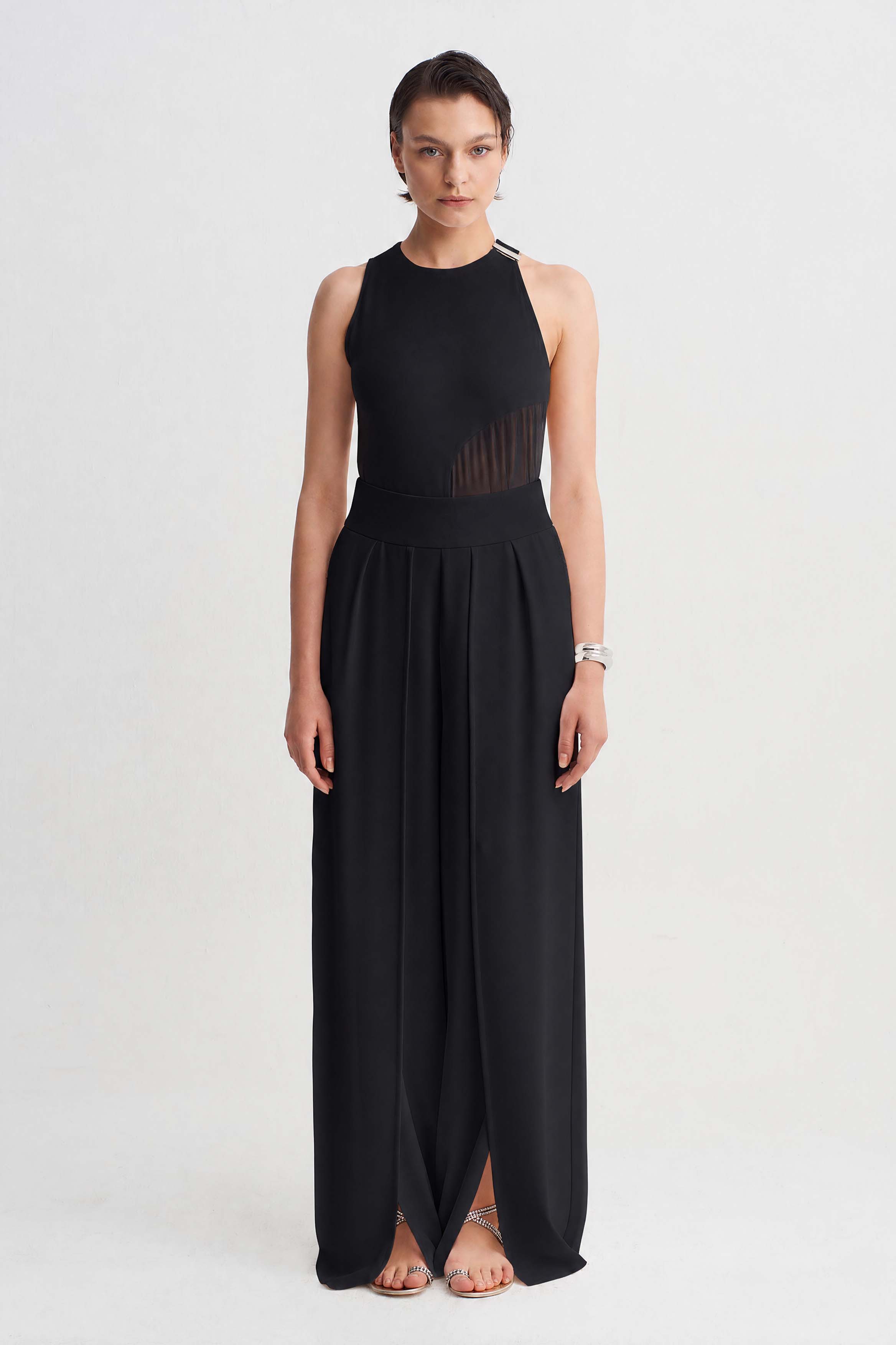 Black Slit Detail Trousers-Y263013096