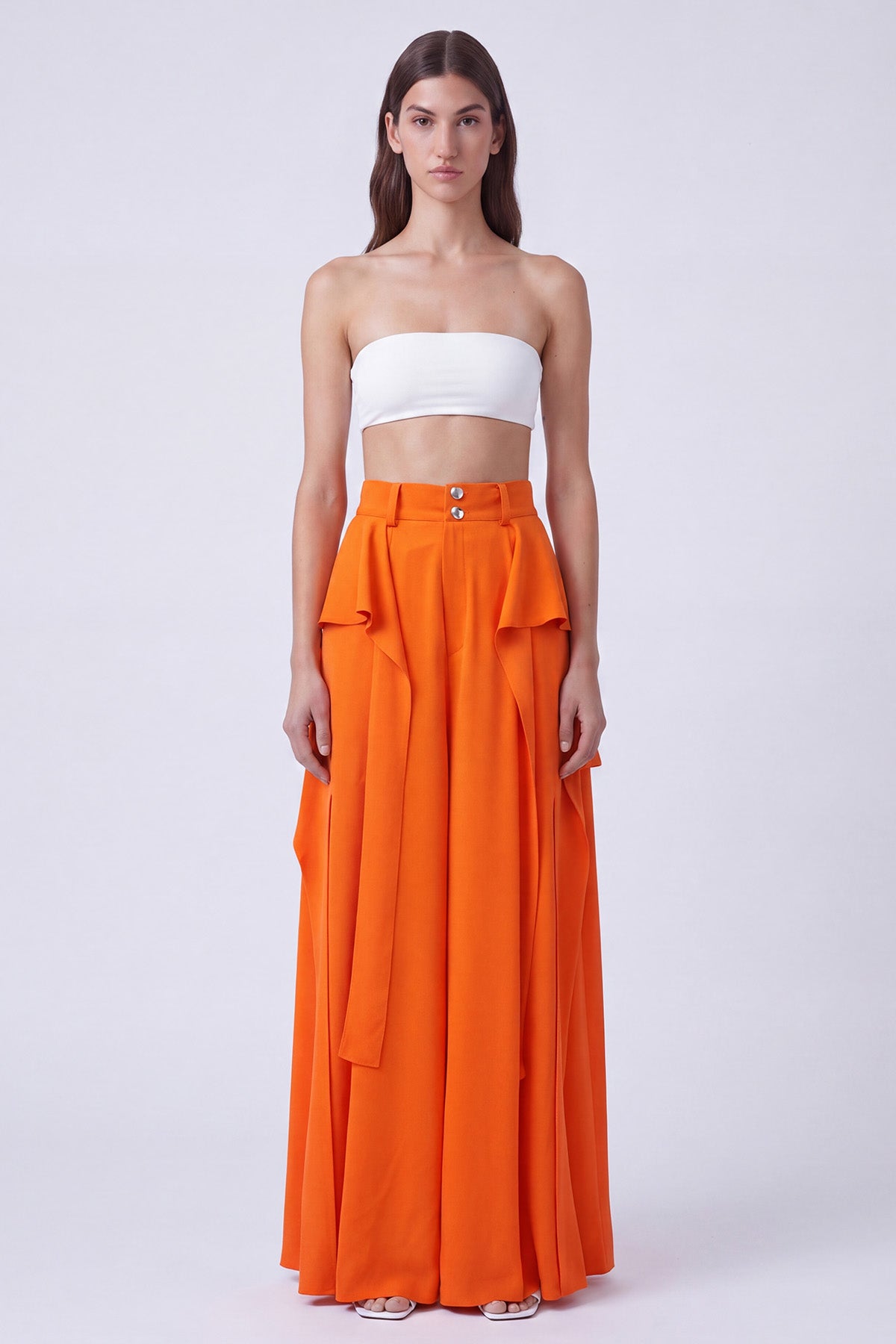 Orange Flounce Detail Wide Leg Trousers-Y263013097