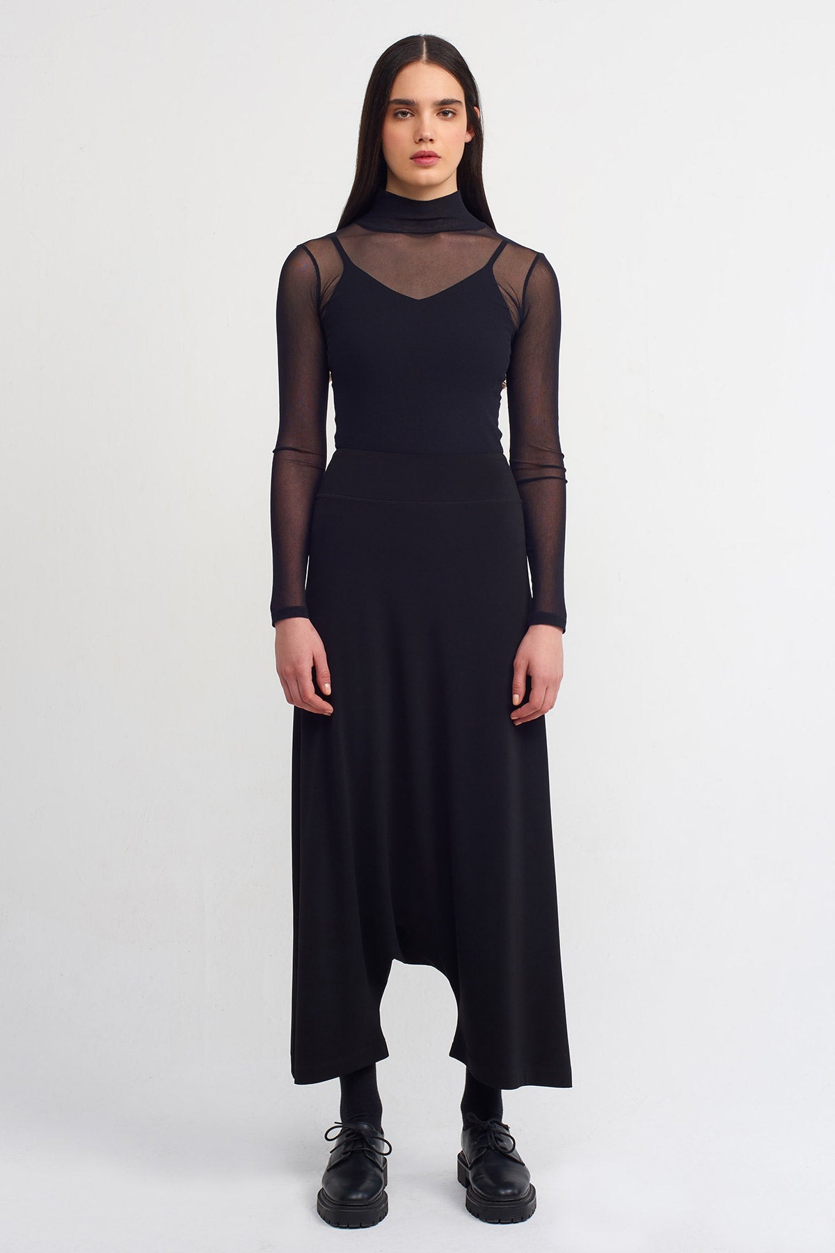 Black Jersey Harem Pants-Y263013116