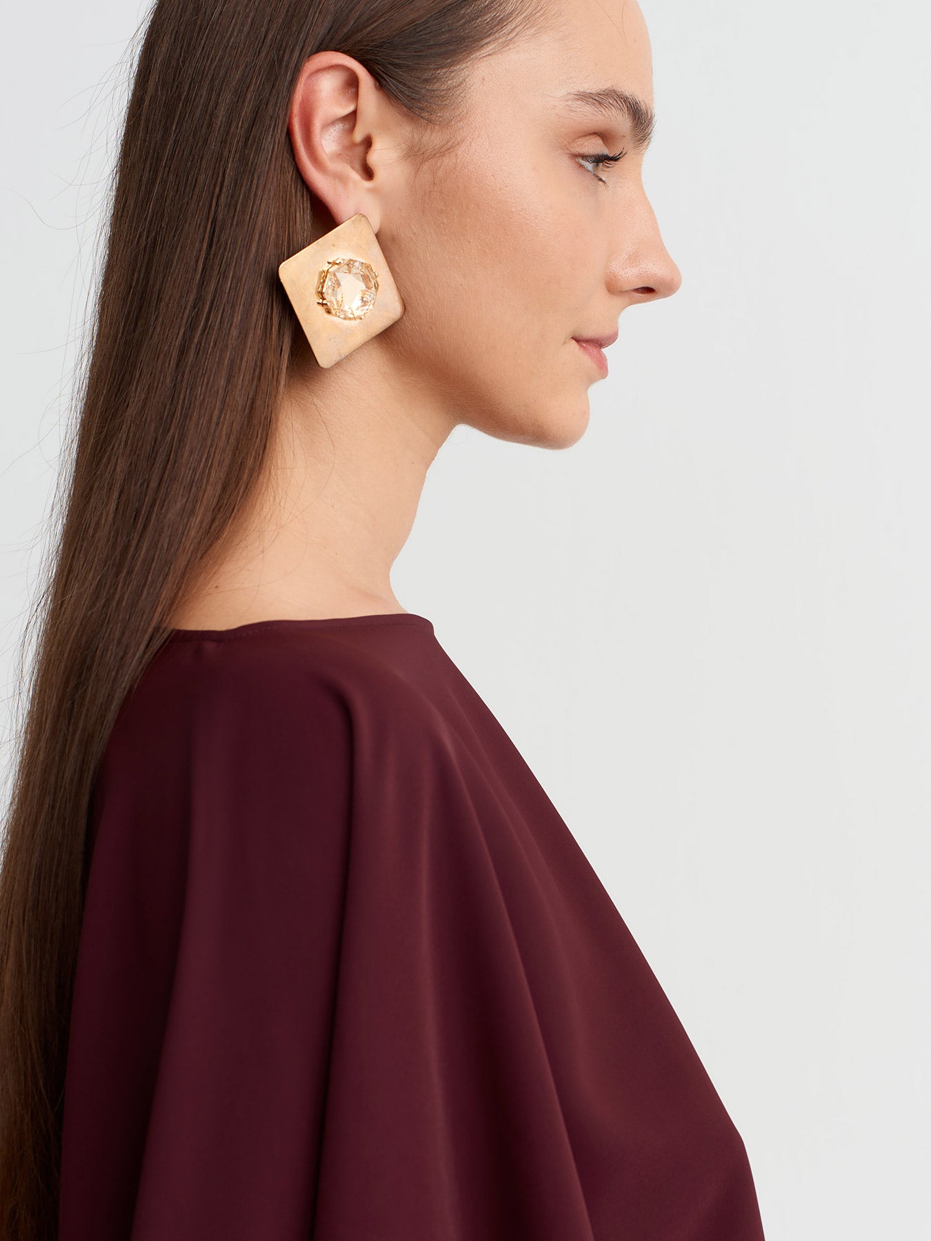 Burgundy Boat Neck Cape-Detail Long Dress-Y264014022