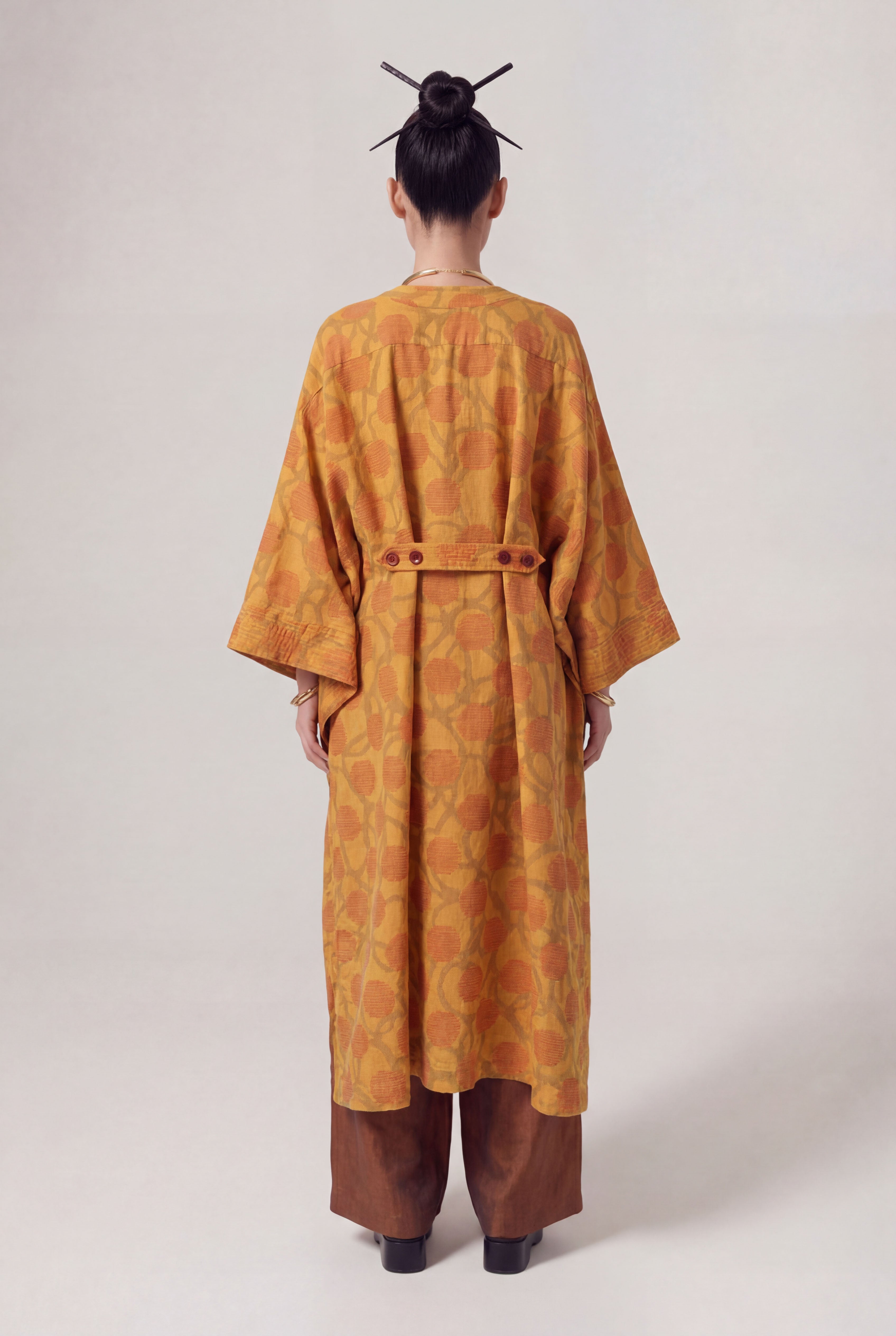 Bronze Patterned Kaftan Dress-Y264014036