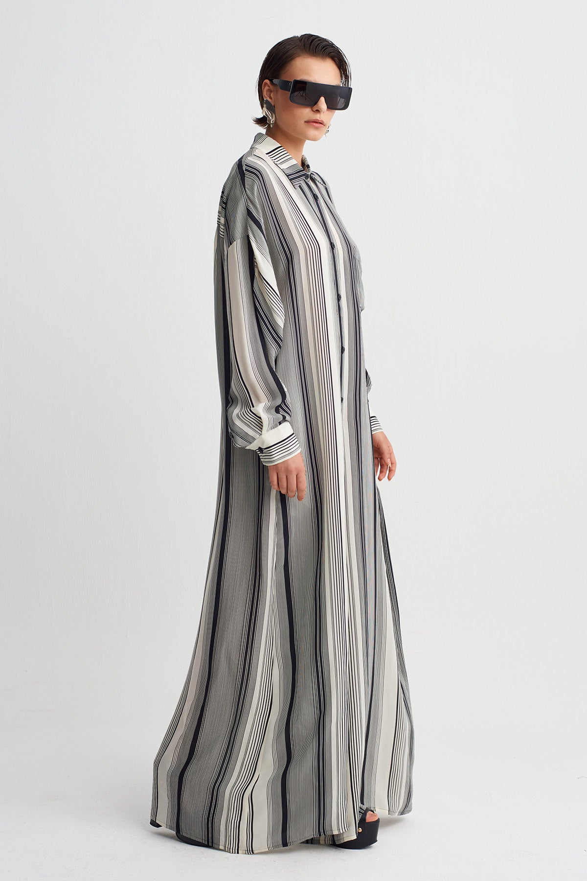 Striped Shirt-Collar Jumpsuit-Y264014090