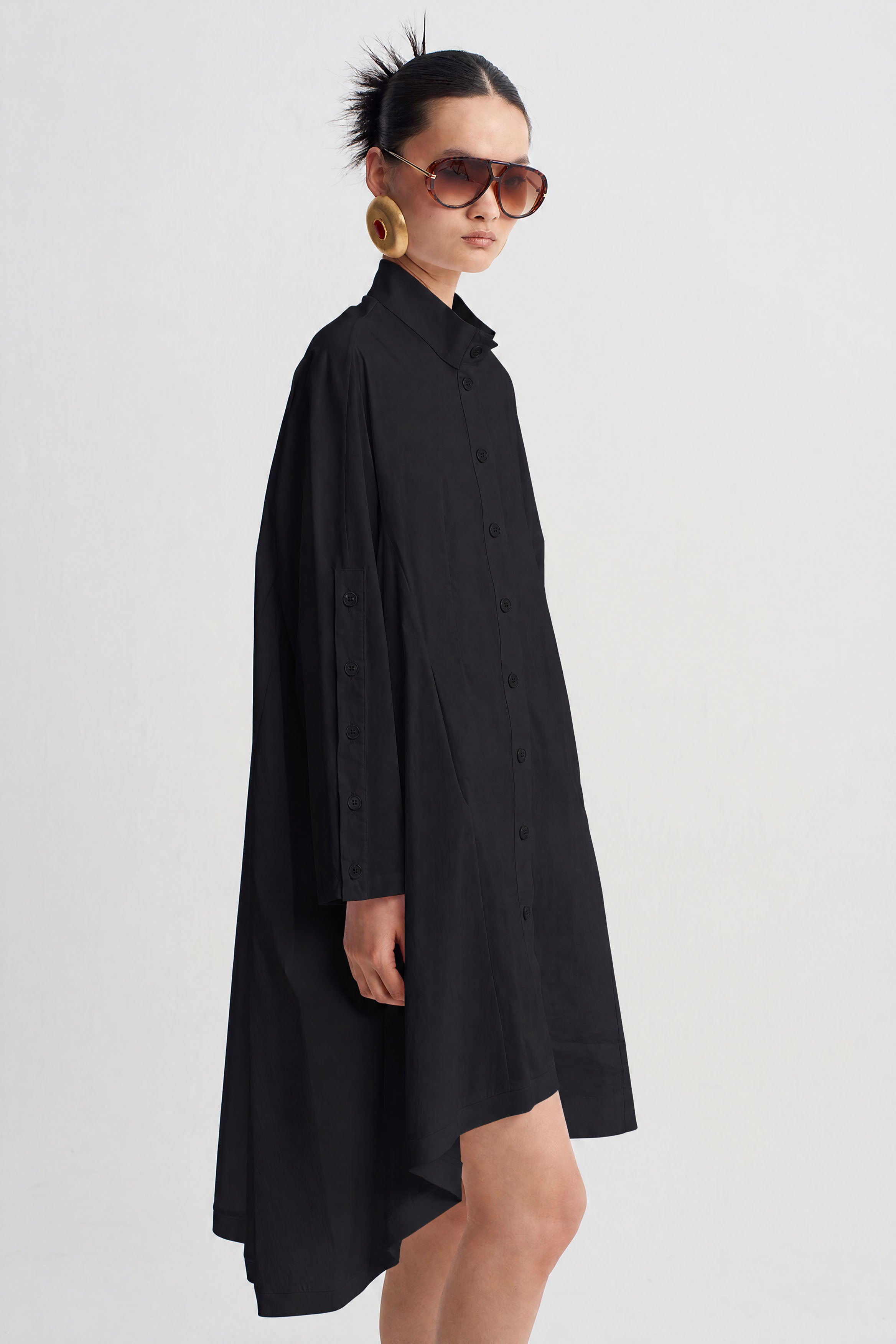 Black Poplin Shirt Dress-Y264014117