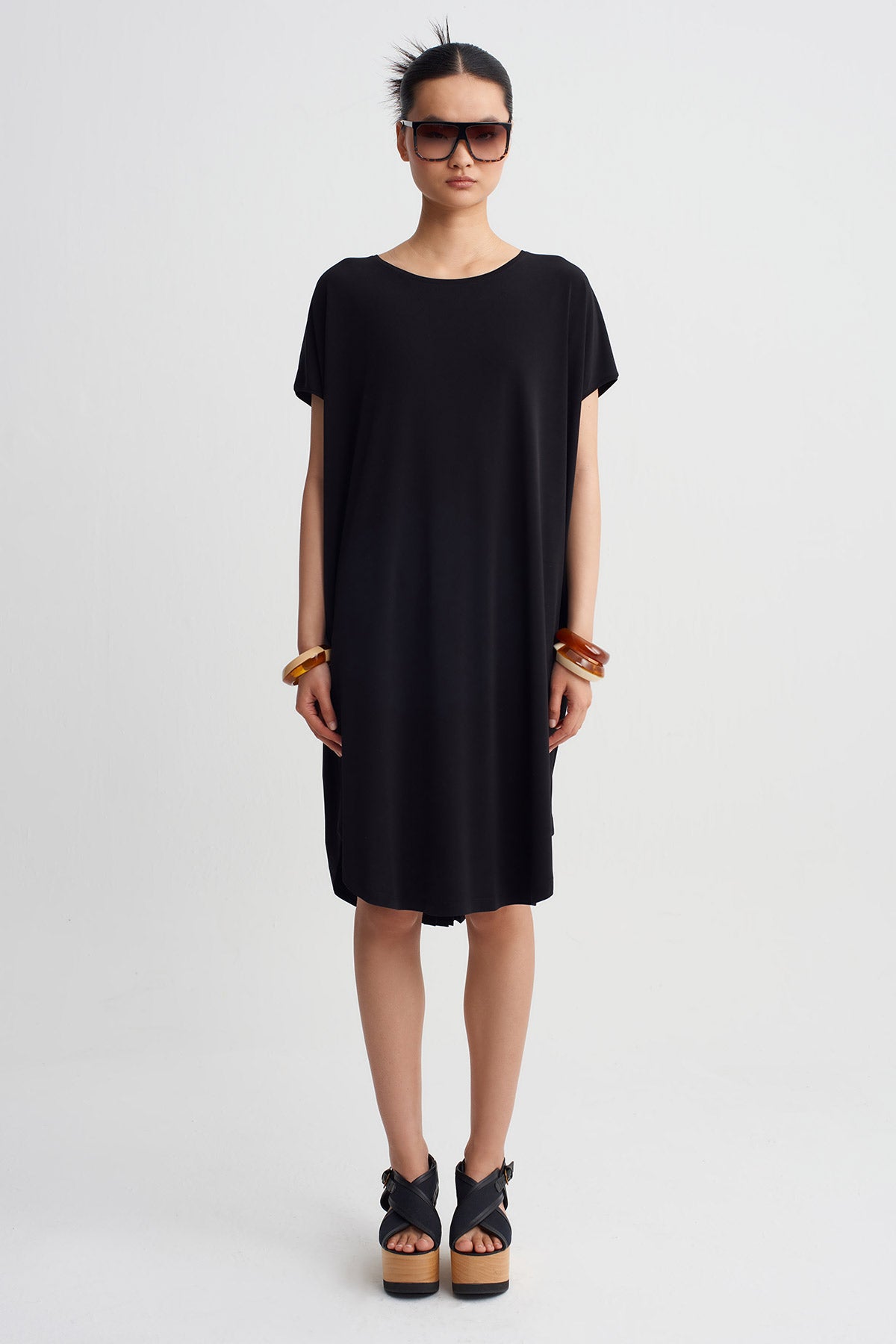 Black Jersey Midi Dress-Y264014134