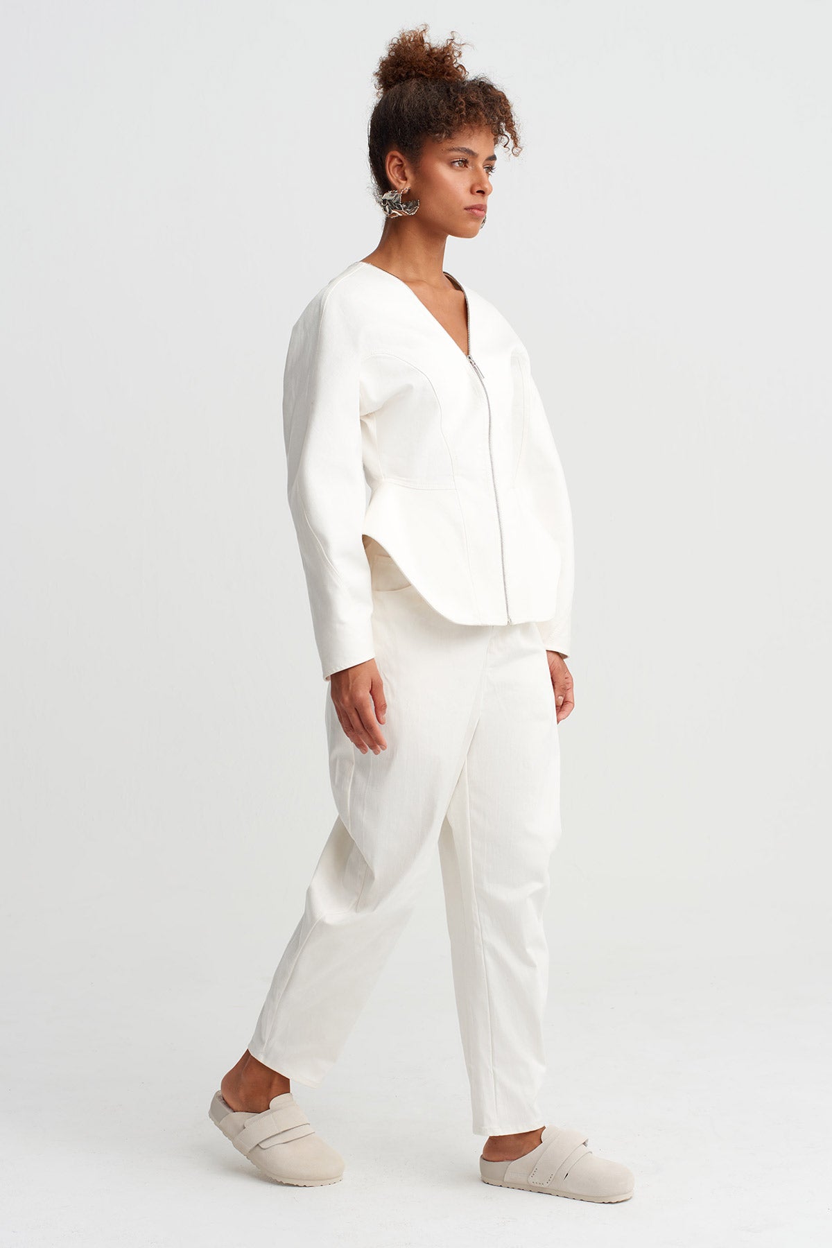 Off White Fitted Denim Zip-Up Jacket-Y265015019