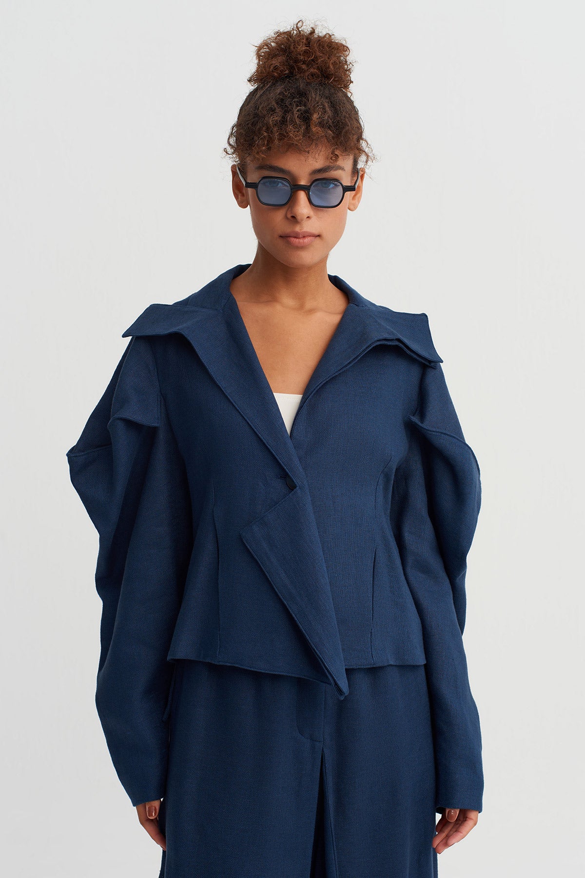 Indigo Architectural Linen Jacket-Y265015055