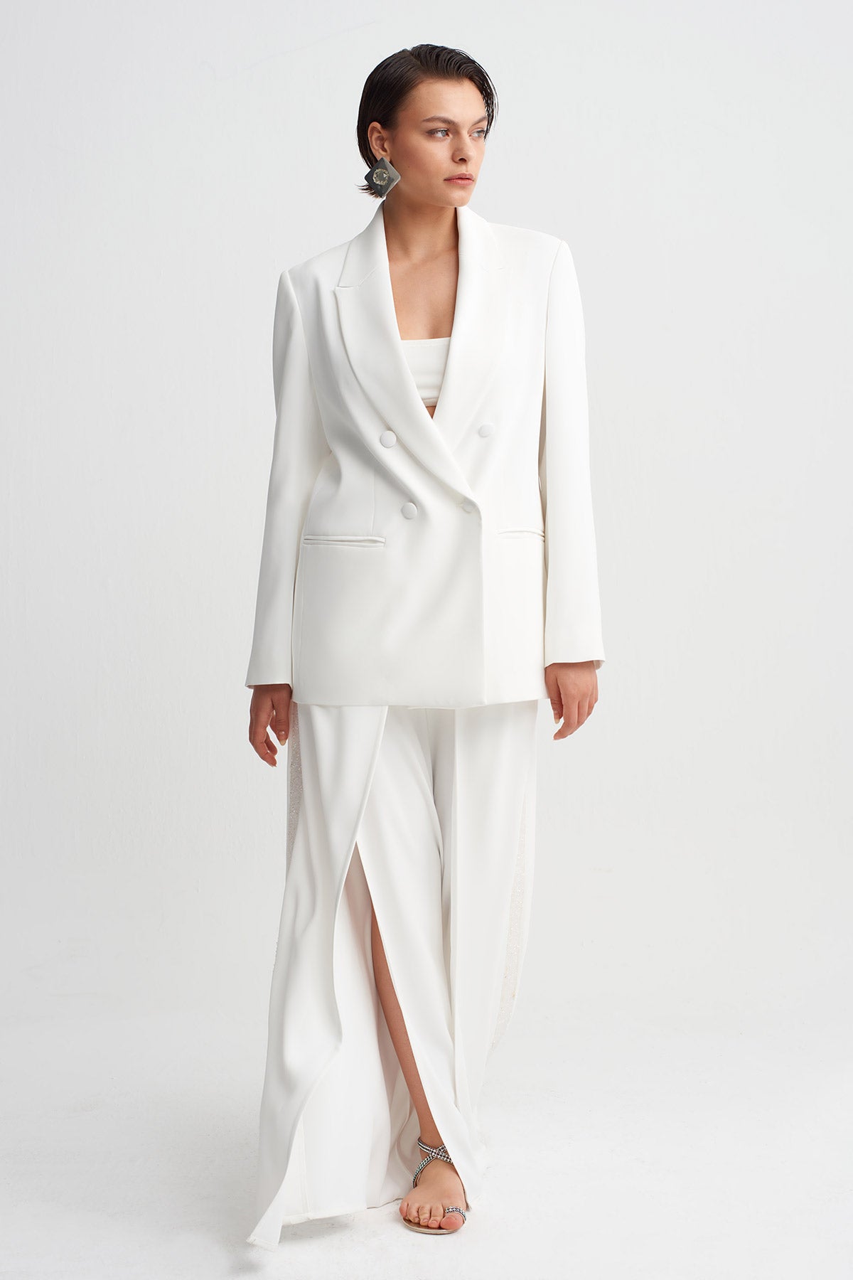 Off White Shawl Collar Blazer-Y265015105