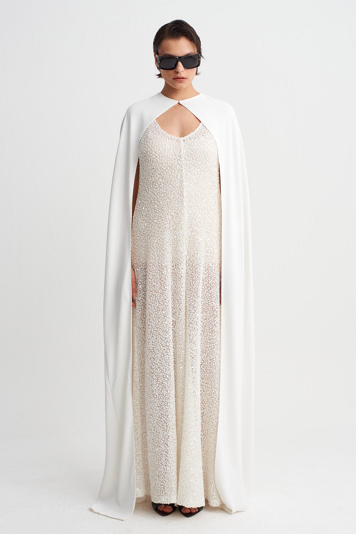 Off White Long Cape-Y265015107