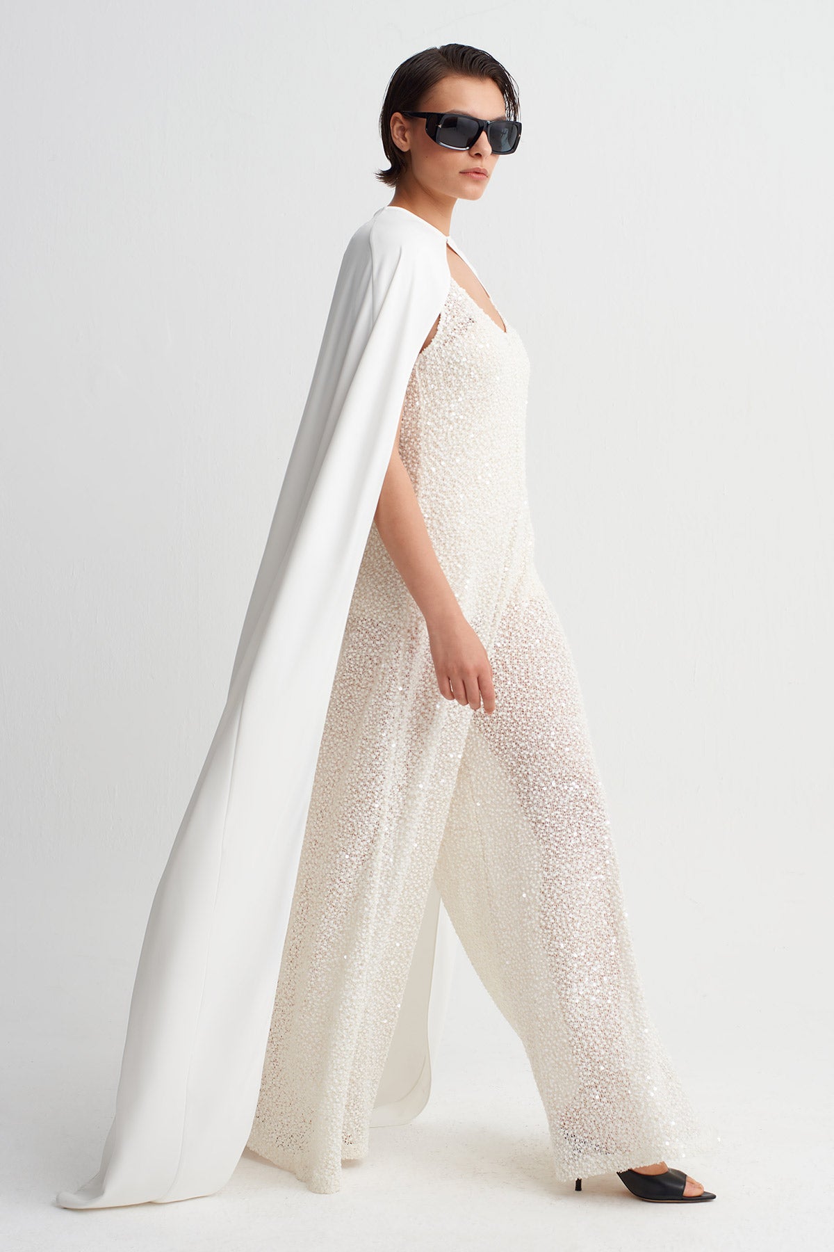 Off White Long Cape-Y265015107