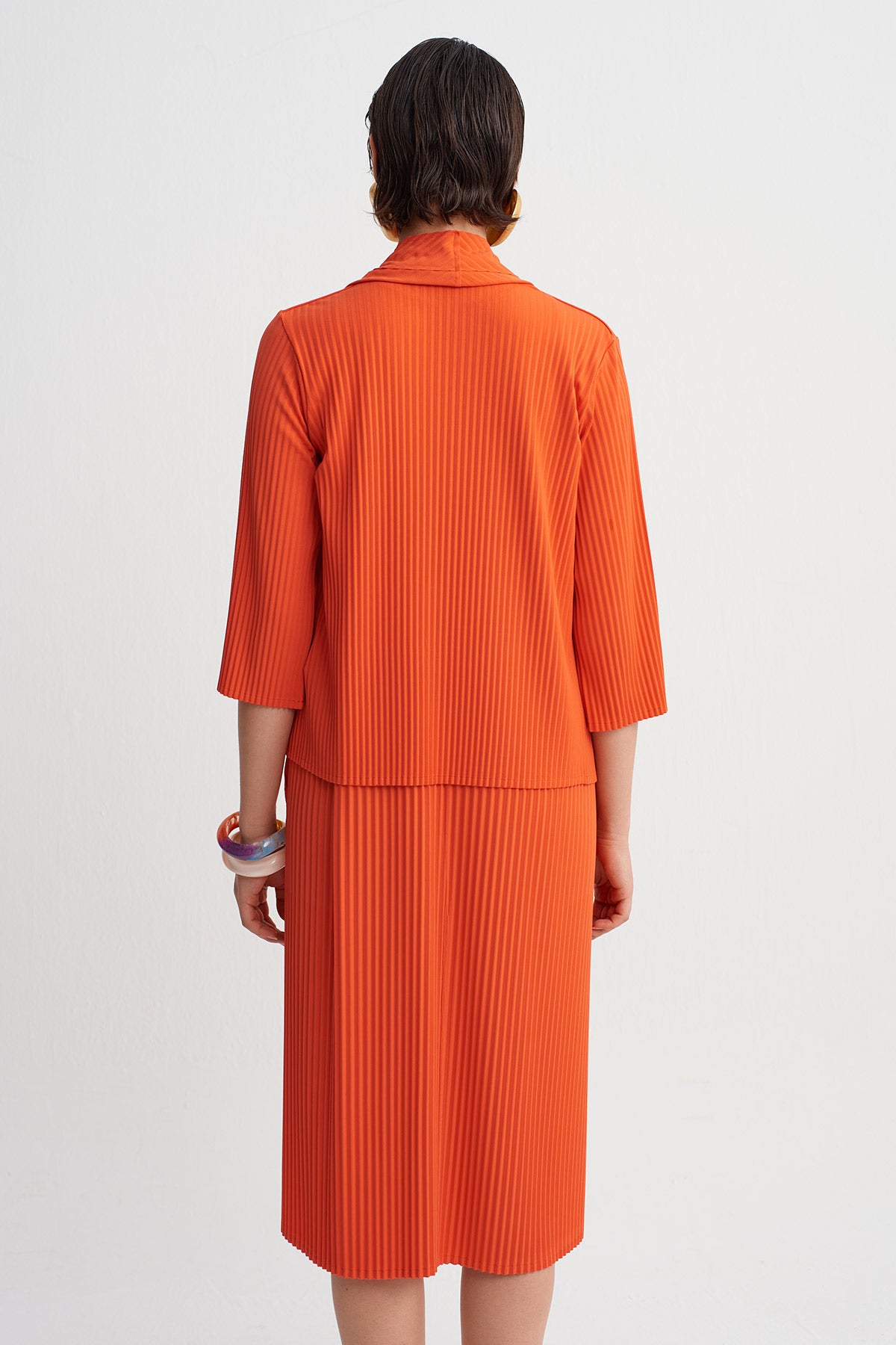 Pomegranade Shawl Collar Jersey Pleated Cardigan-Y265015111