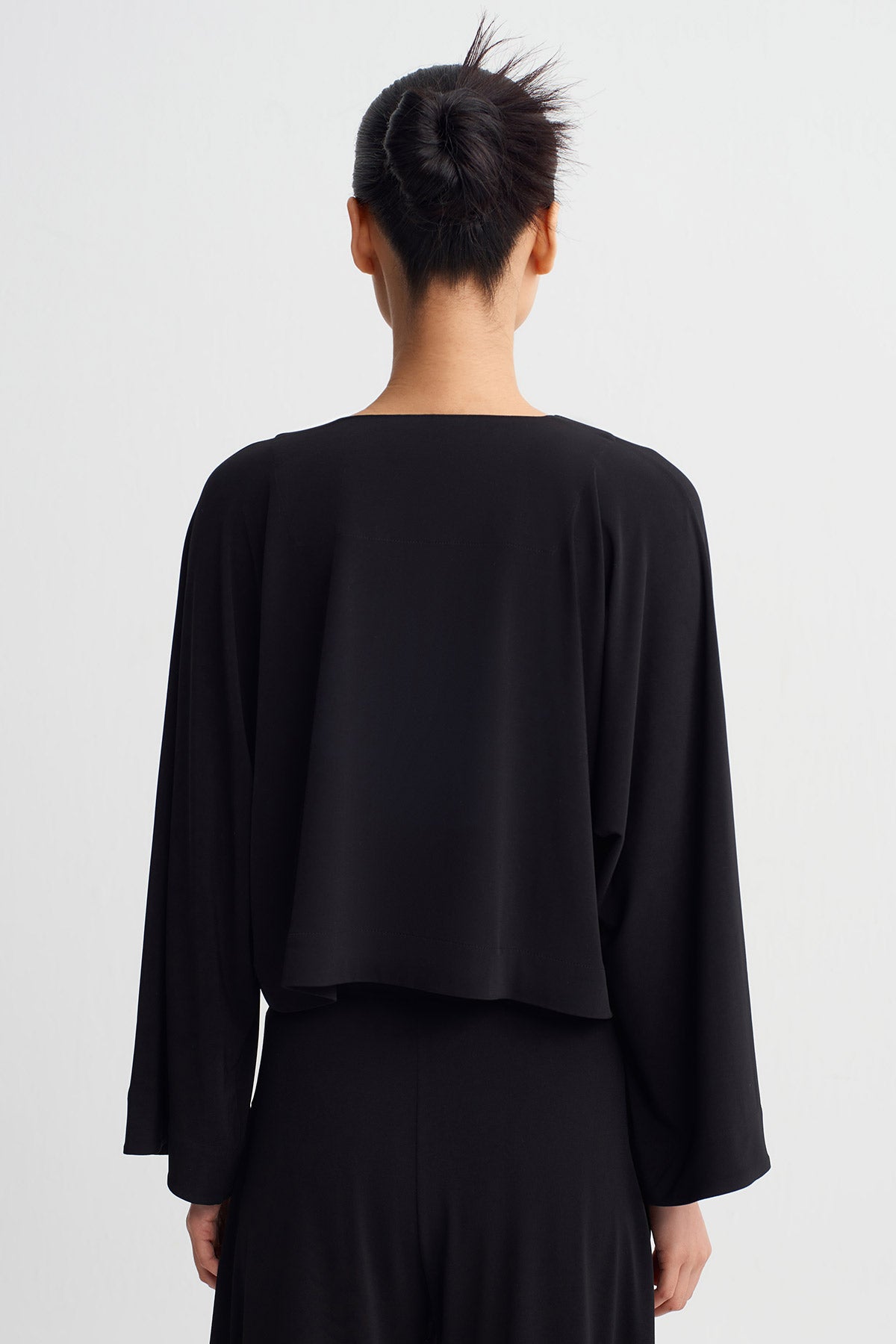 Black Jersey Jacket with Hidden Snap Closure-Y265015118