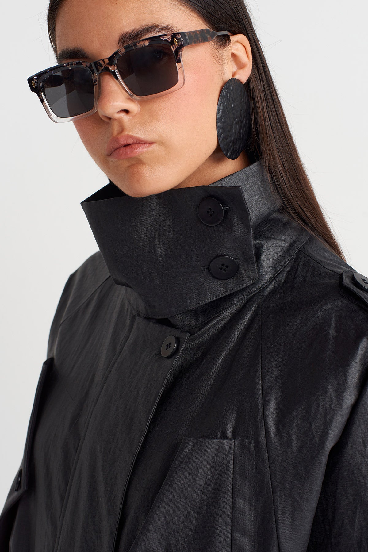 Black Technical Oversize Drawstring Jacket-Y267017002