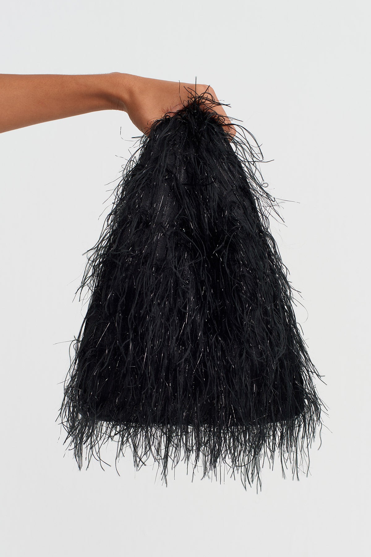 Black Long Textured Faux Fur Mini Hand Bag-Y268018007
