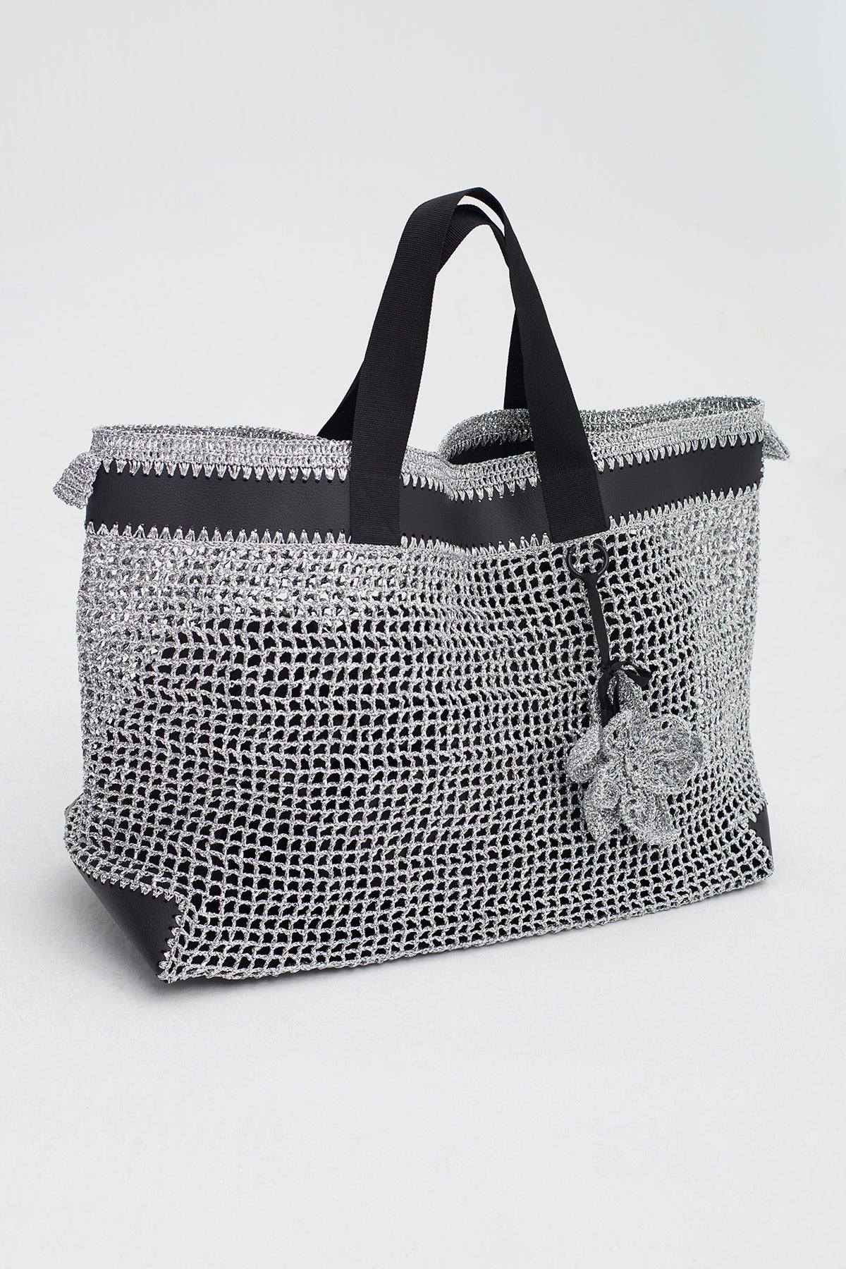 Silver Crochet Oversized Tote Bag-Y268018021