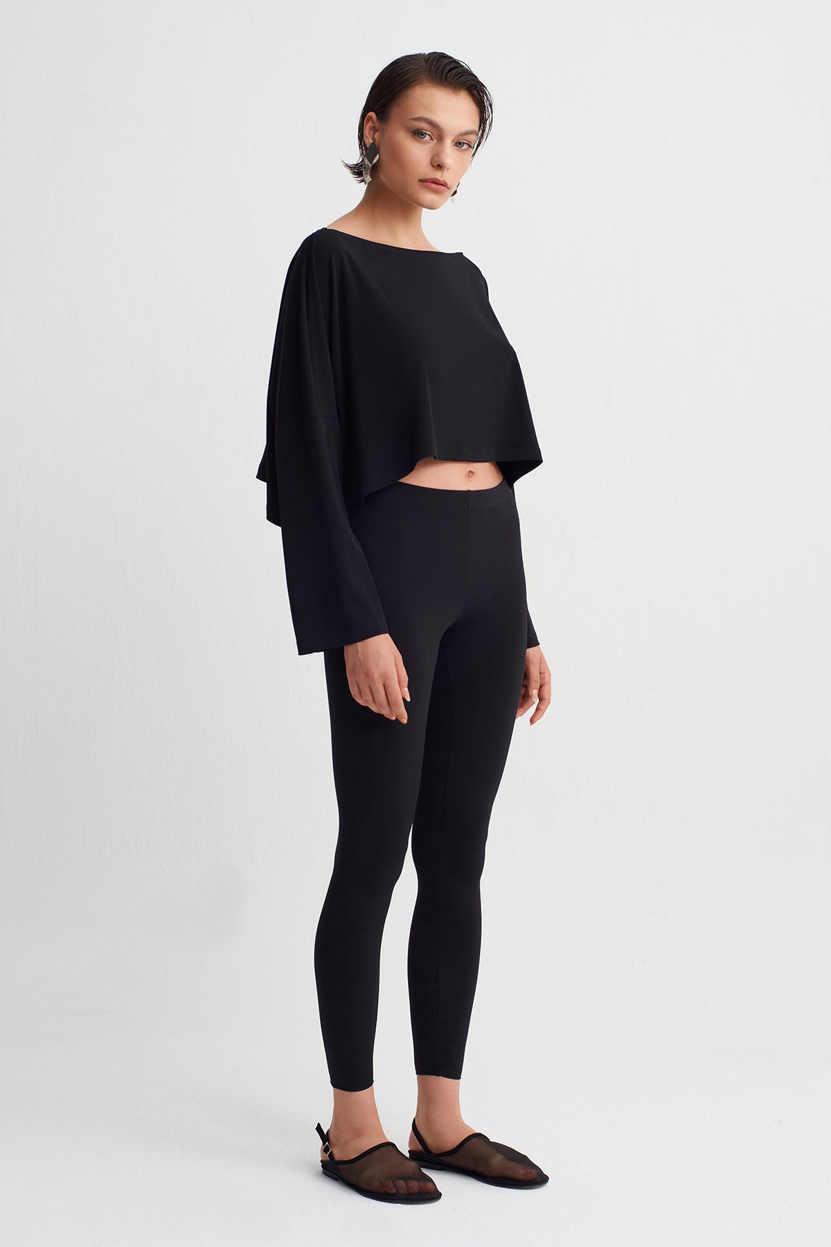 Black Draped Jersey Blouse-Y261011183