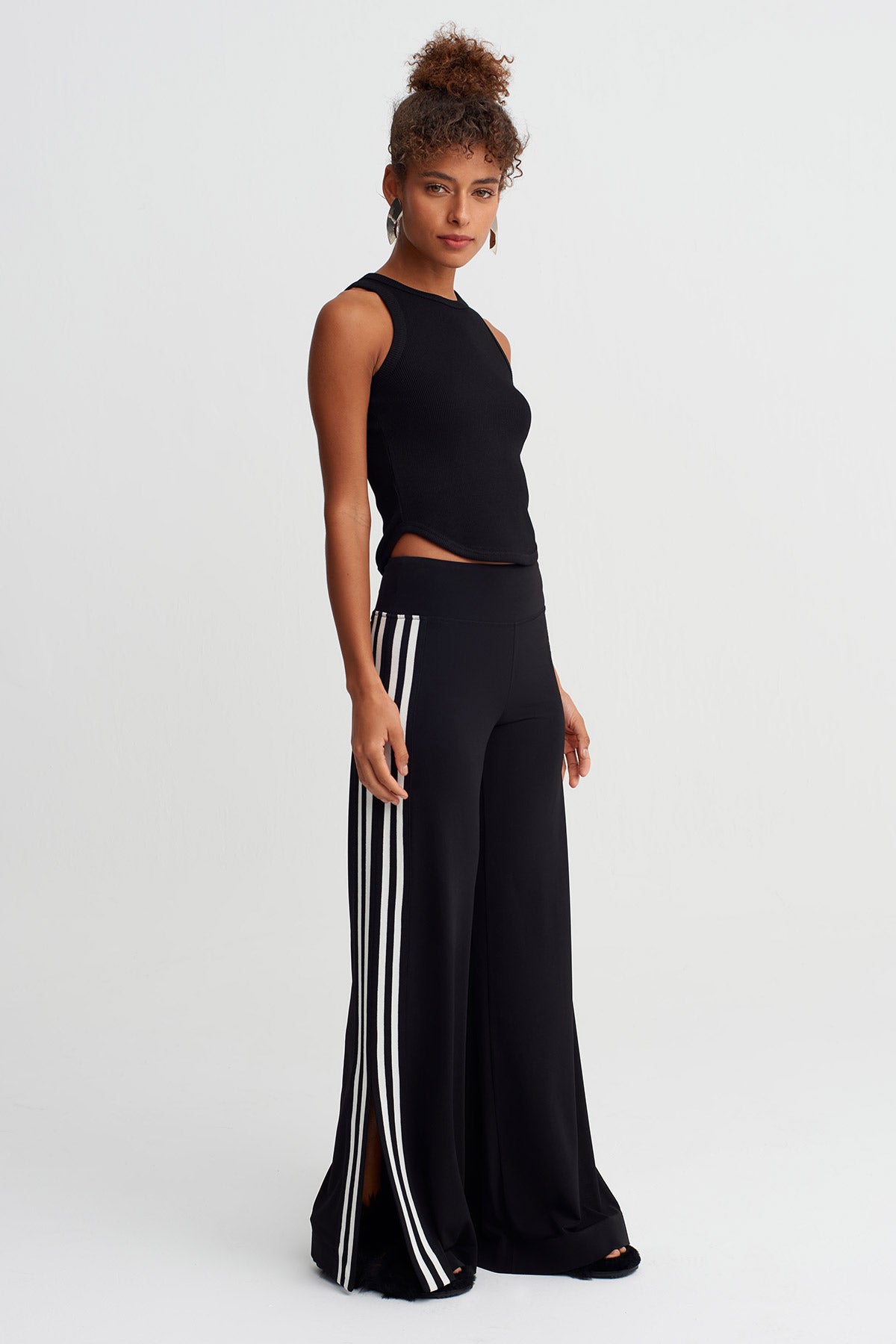 Black Striped Jersey Trousers-Y263013002