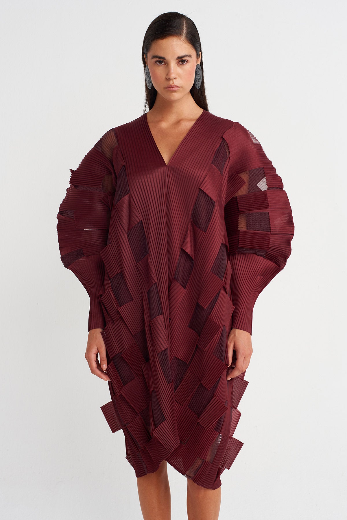 Merlot Layered Pleated Dress-Y264014010