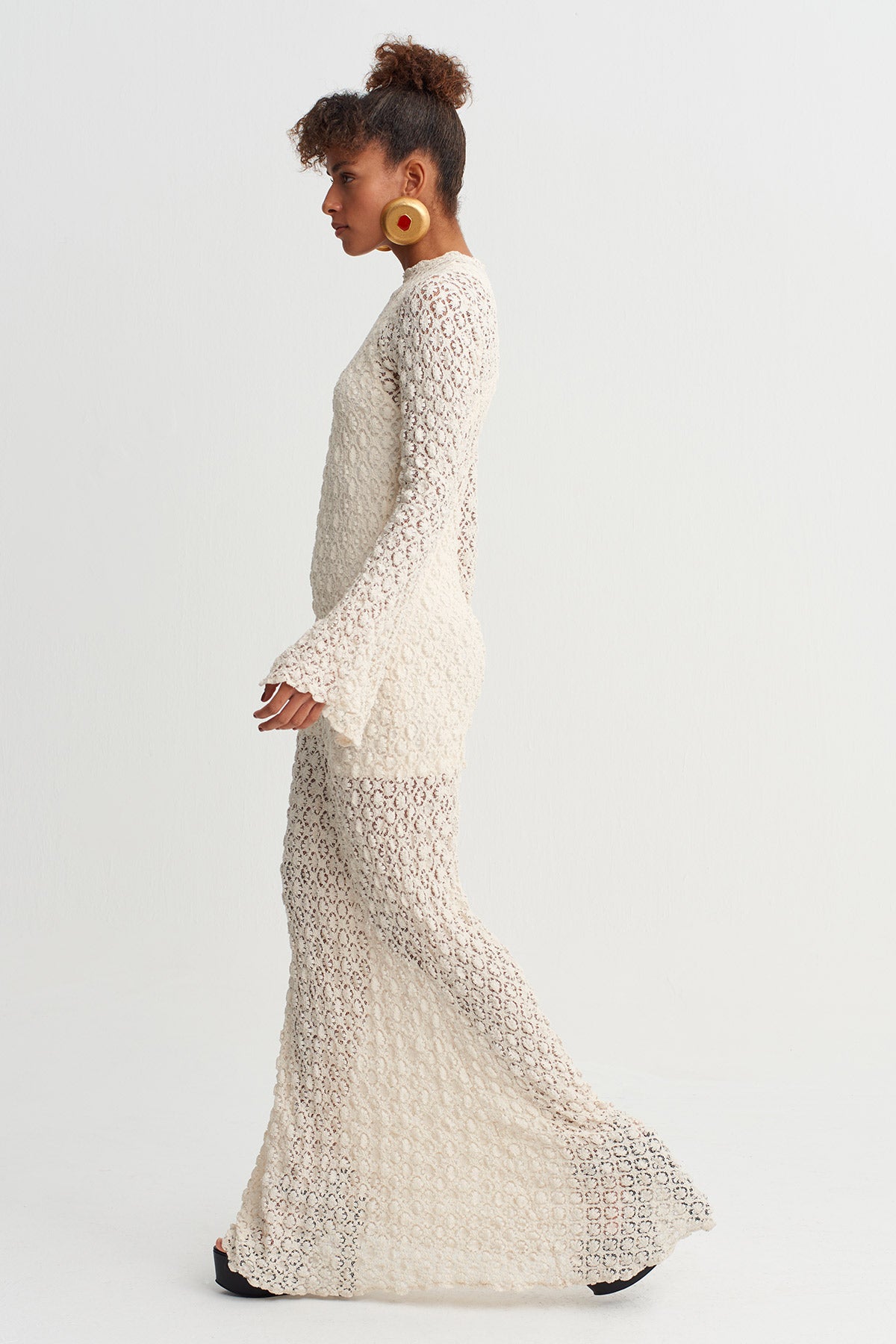 Nature Lace Textured Long Dress-Y264014050