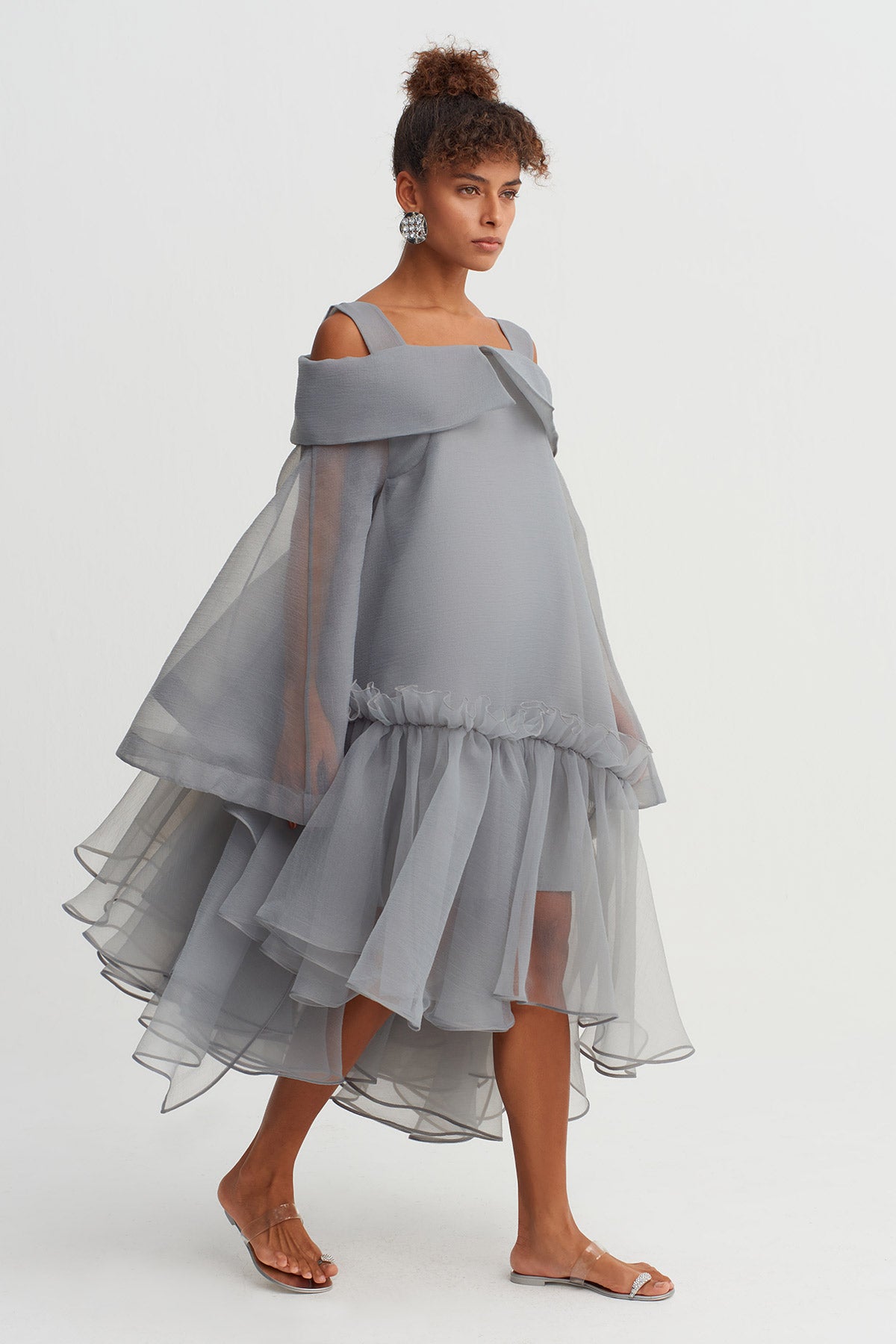 Beetle Off-Shoulder Layered Chiffon Dress-Y264014064
