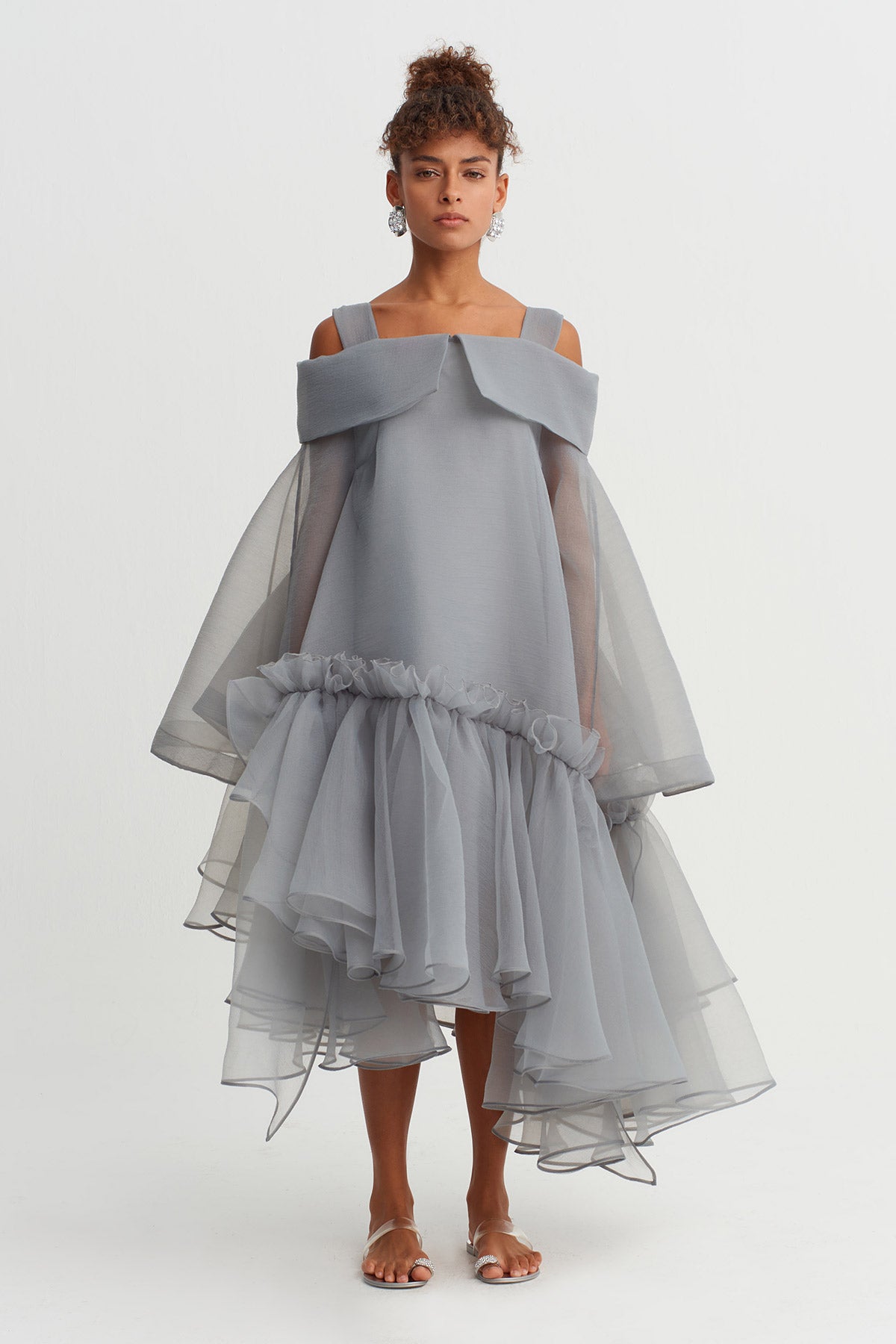 Beetle Off-Shoulder Layered Chiffon Dress-Y264014064