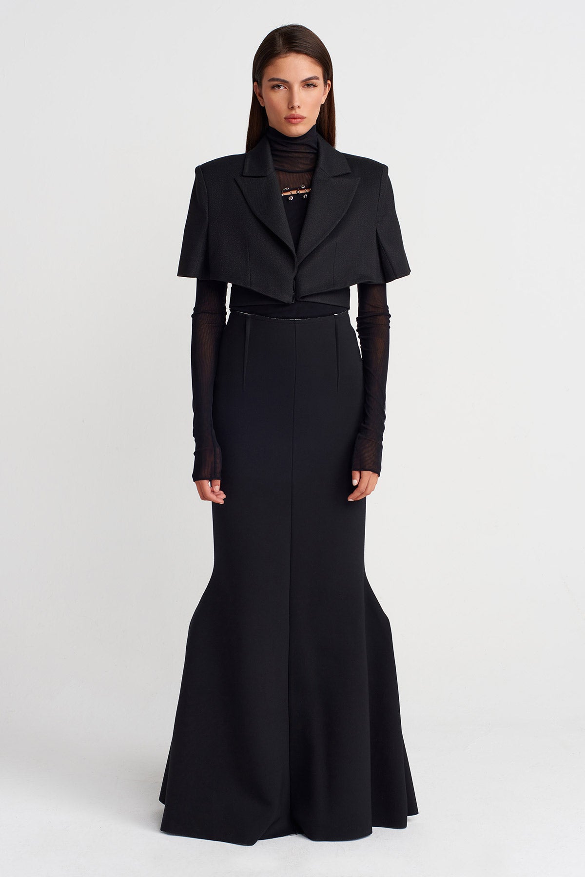 Black Cropped Structured Jacket-Y265015015