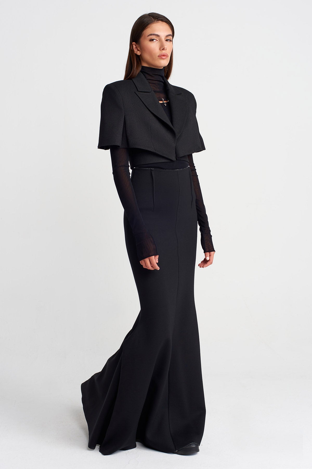 Black Cropped Structured Jacket-Y265015015