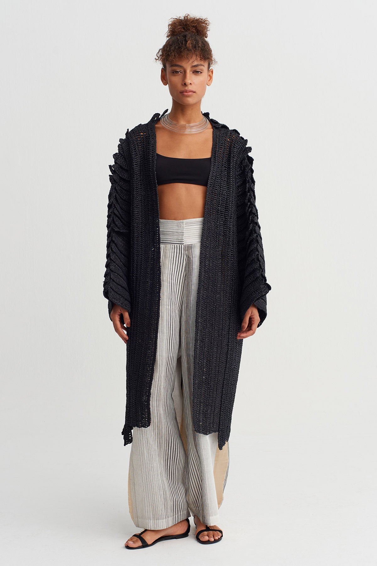 Black Hand-Crocheted Long Jacket-Y265015022