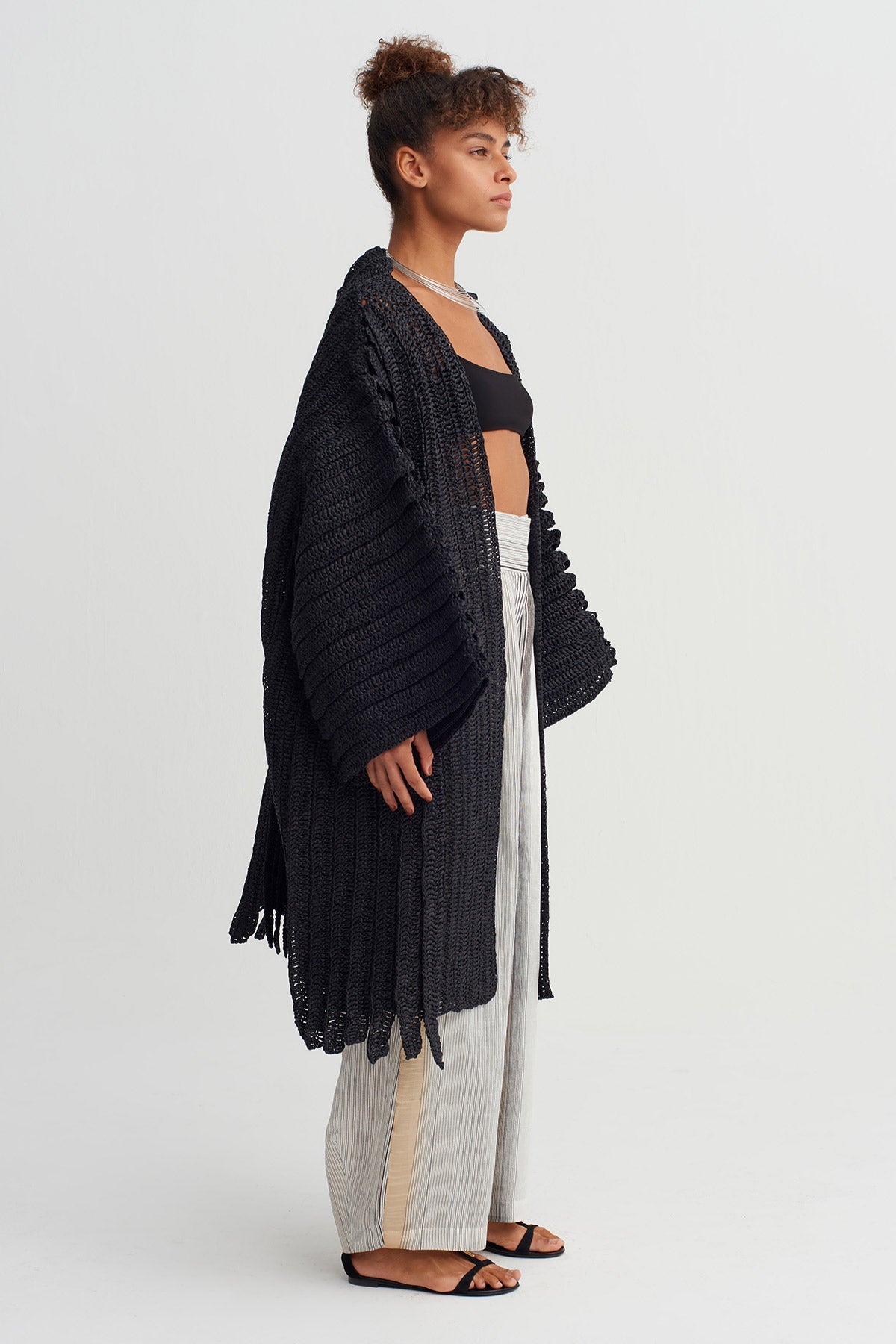 Black Hand-Crocheted Long Jacket-Y265015022
