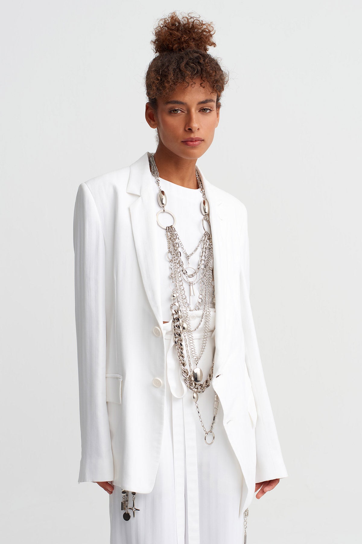Off White Tone-on-Tone Textured Blazer Jacket-Y265015033