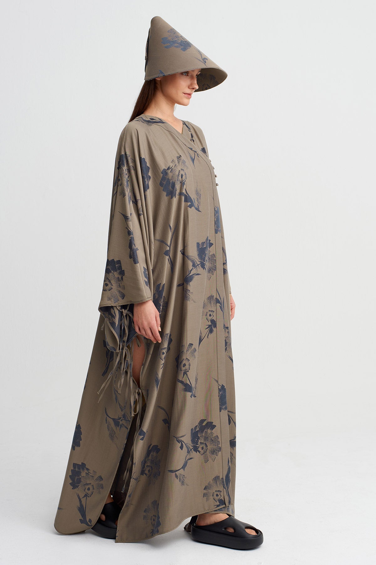 Kahve/Gri Patterned Long Kimono Jacket-Y265015035